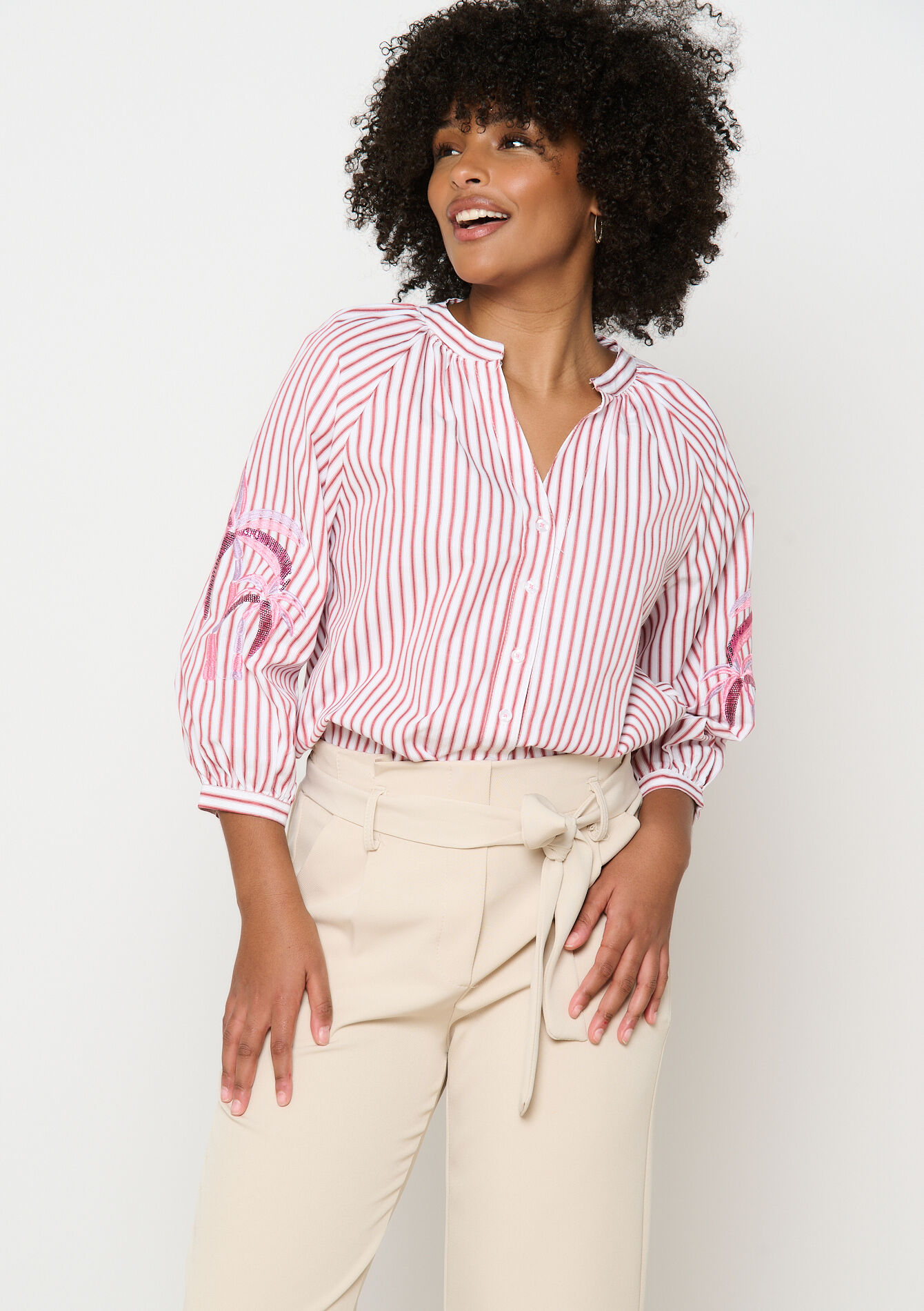 Shirt with embroidered palms, Shirt with embroidered palms - BORDEAUX WINE - 05702723_5514