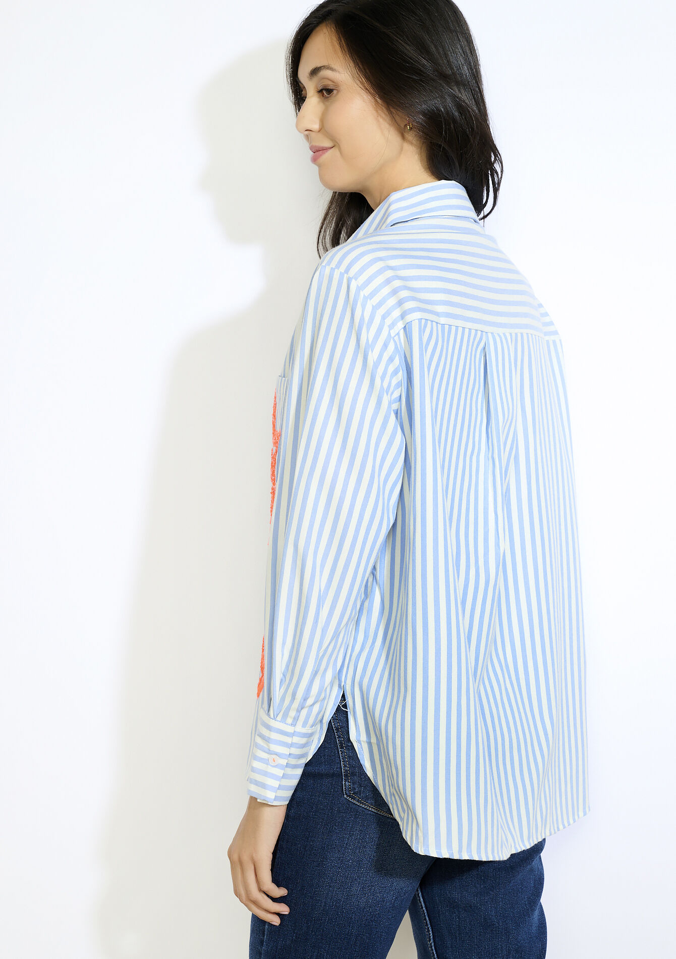 Chemise rayée brodée à sequins, Chemise rayée brodée à sequins - BLUE PASTEL - 05702903_3003