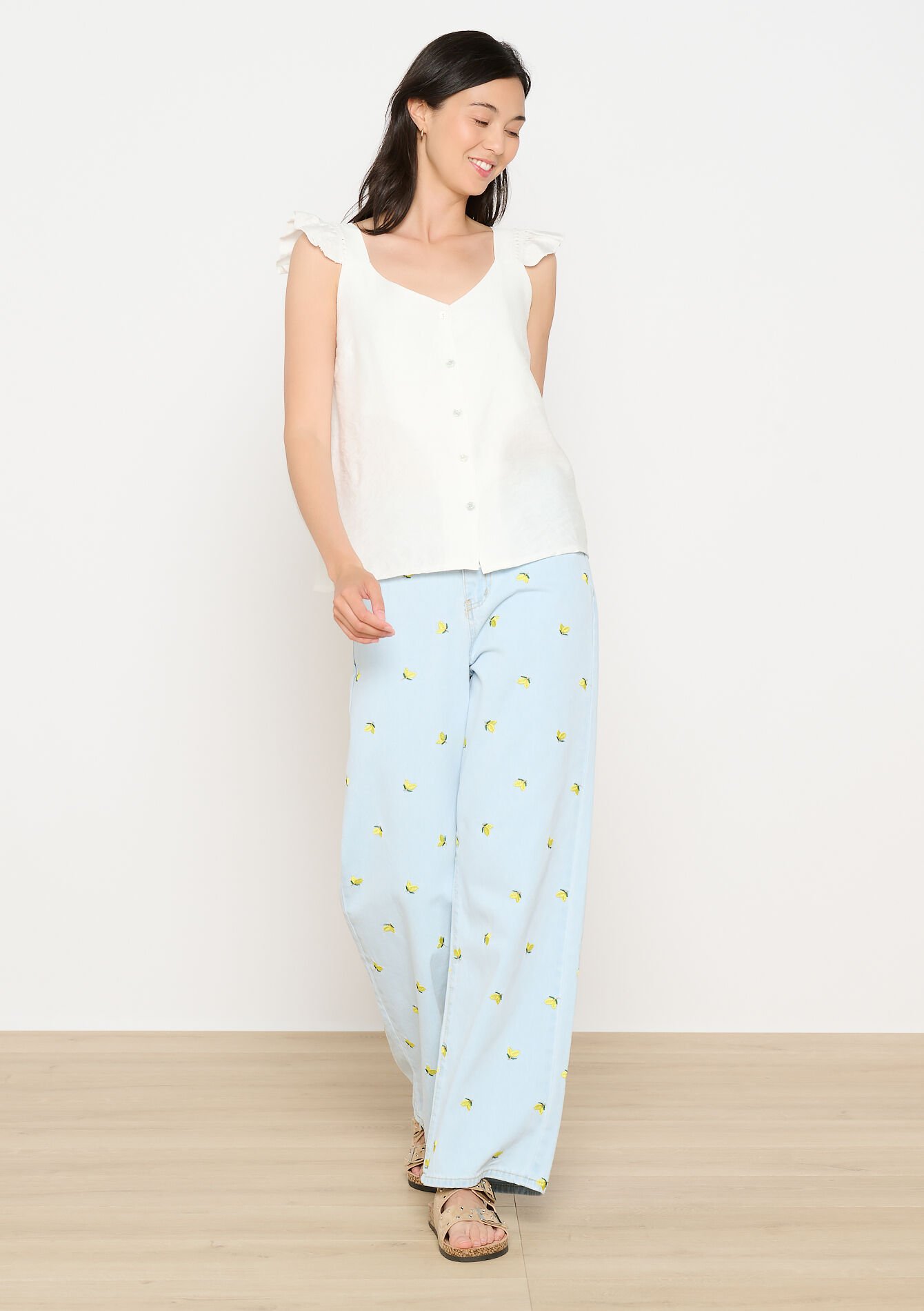 Top met open rug en ruches, Top met open rug en ruches - OPTICAL WHITE - 05702854_1019