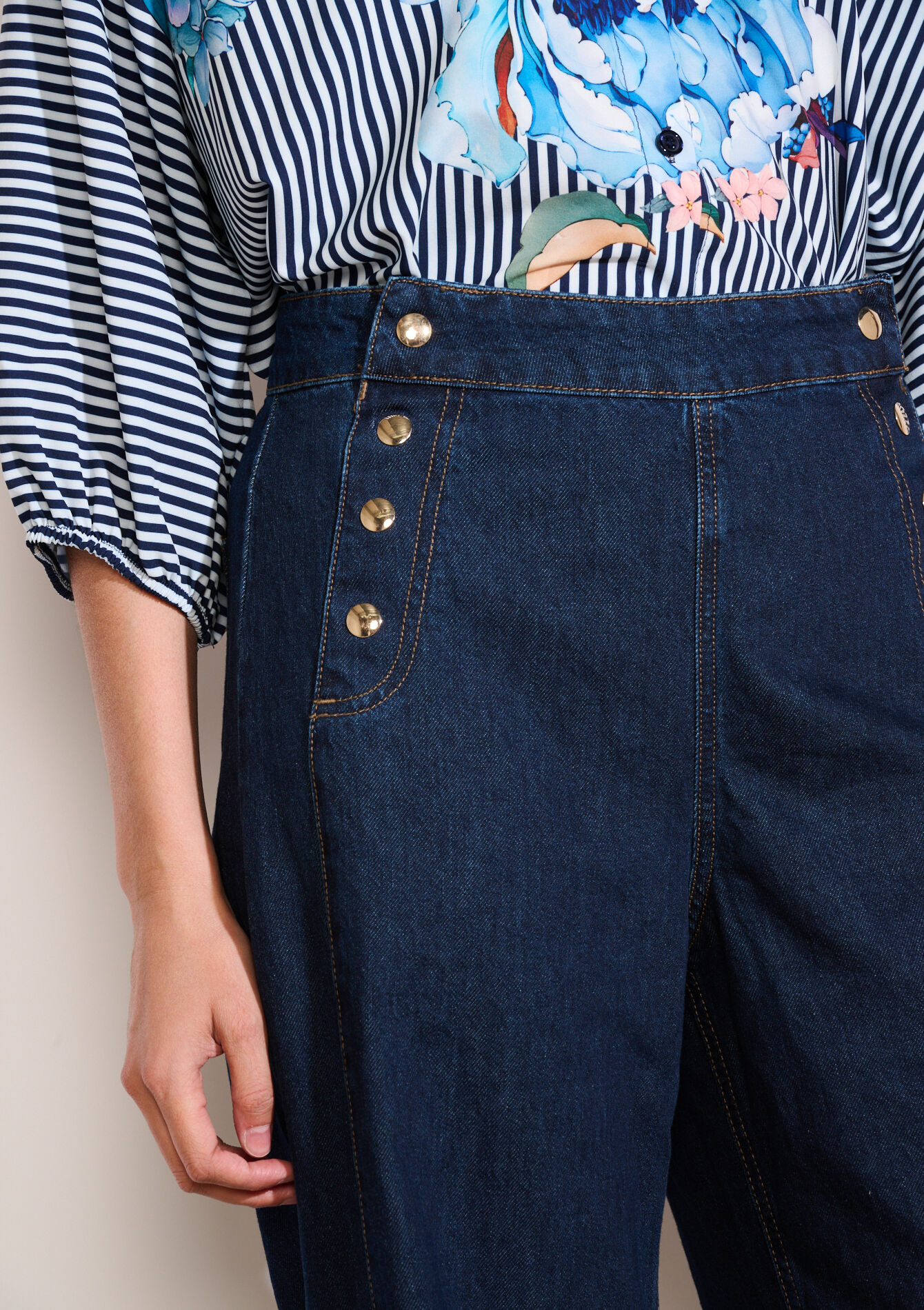 Wijde jeans met hoge taille, Wijde jeans met hoge taille - DARK BLUE - 22000626_0501