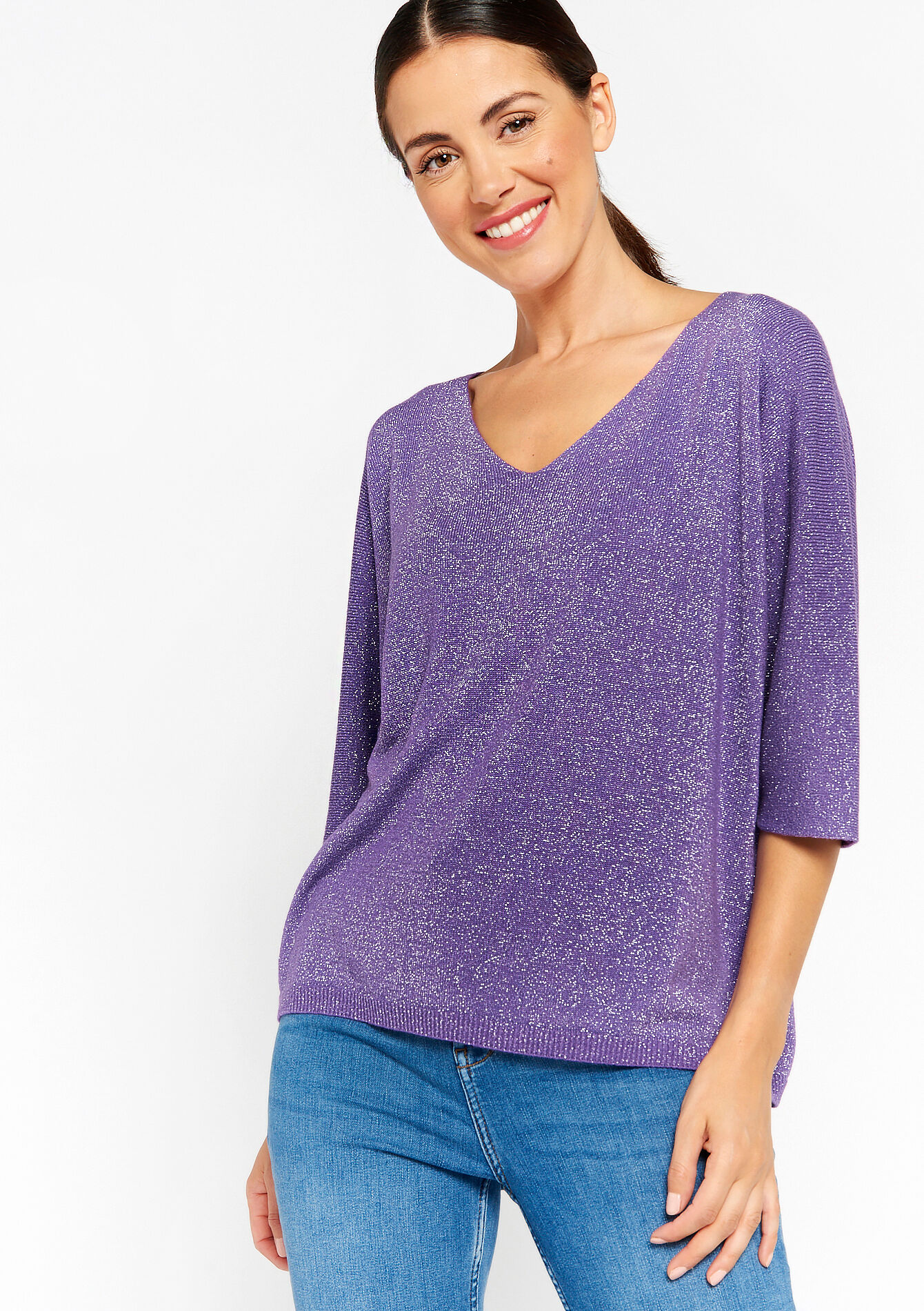 Fine pullover with lurex, Fine pullover with lurex - PURPLE - 04006247_5902