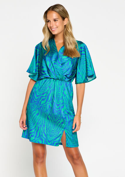 Wrap dress with zebra print - GREEN APPLE  - 08102984_1783