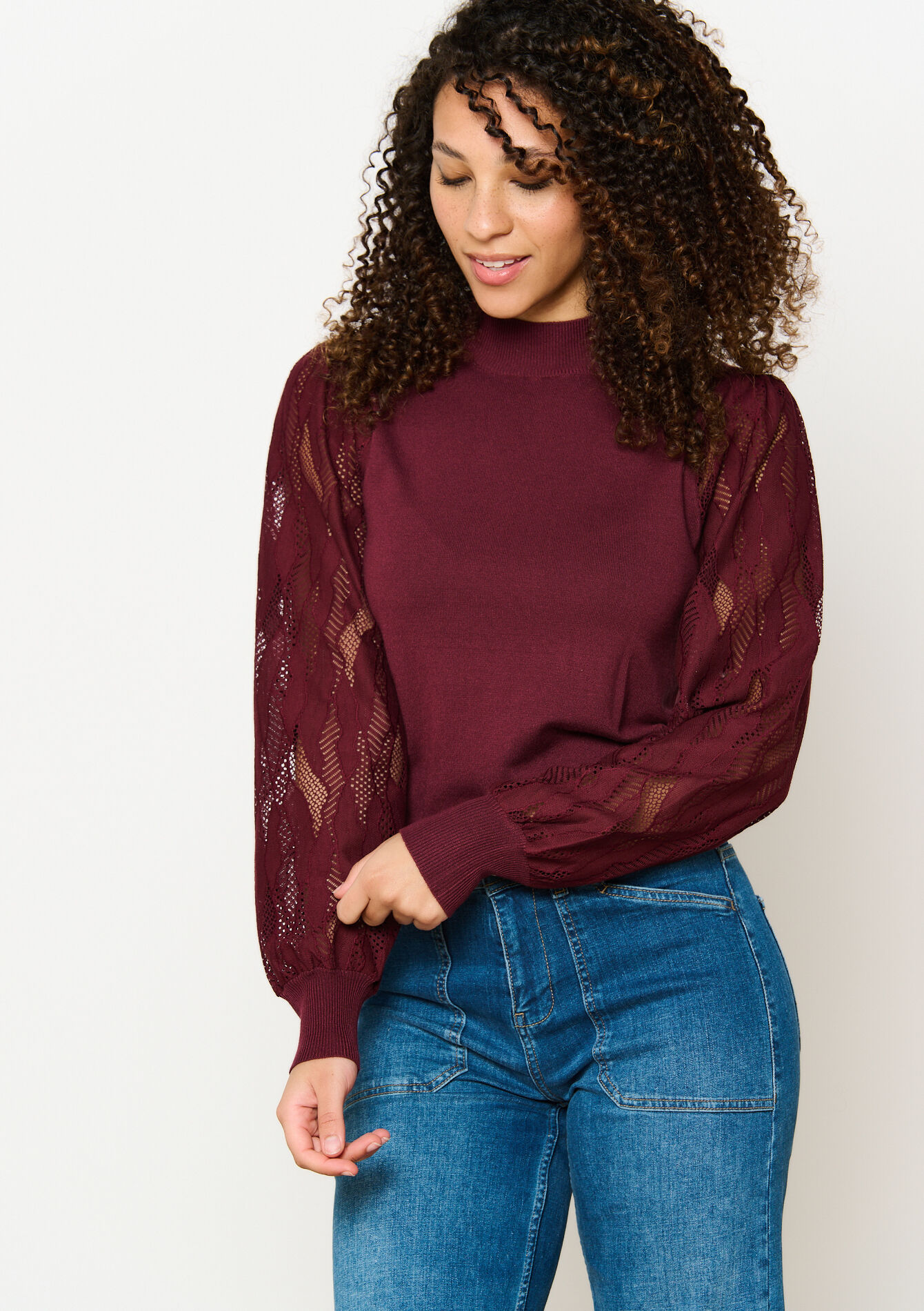 Trui met mesh mouwen - BORDEAUX WINE - 04006526_5514