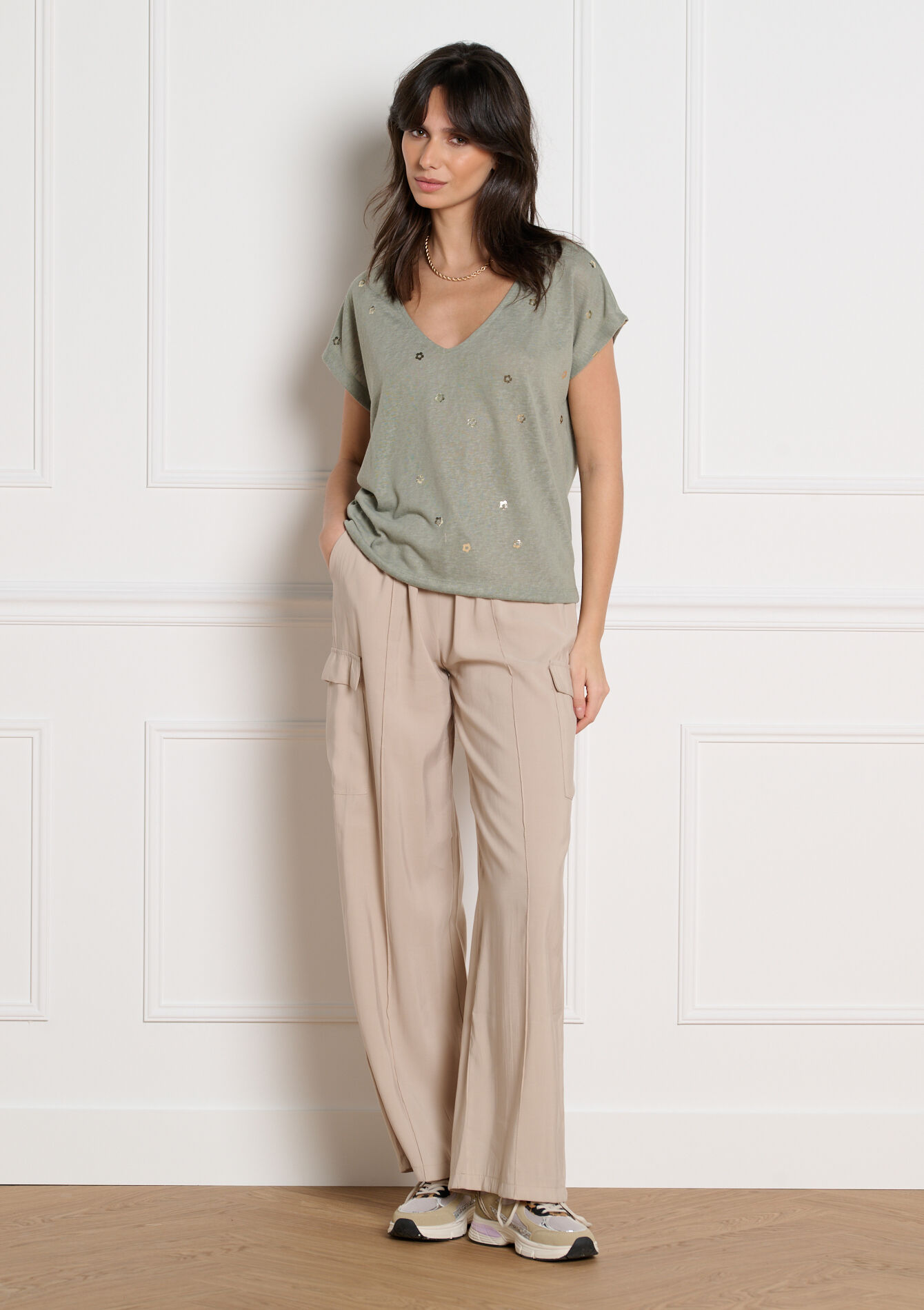 T-shirt à imprimé foil - KHAKI FADED - 02301945_4326