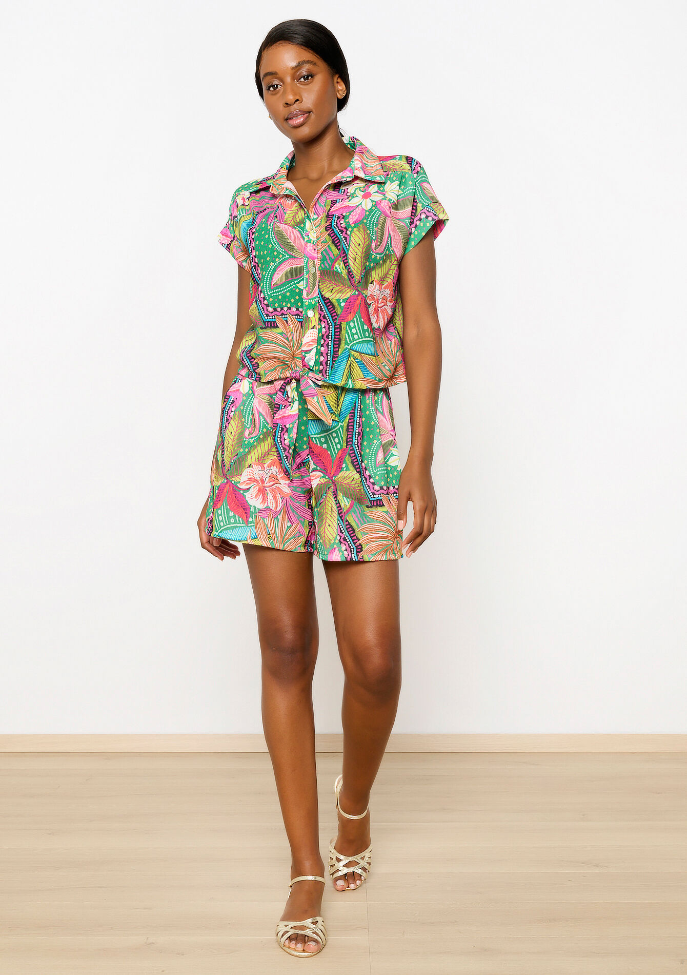 Short à imprimé tropical, Short à imprimé tropical - GREEN APPLE - 06100633_1783