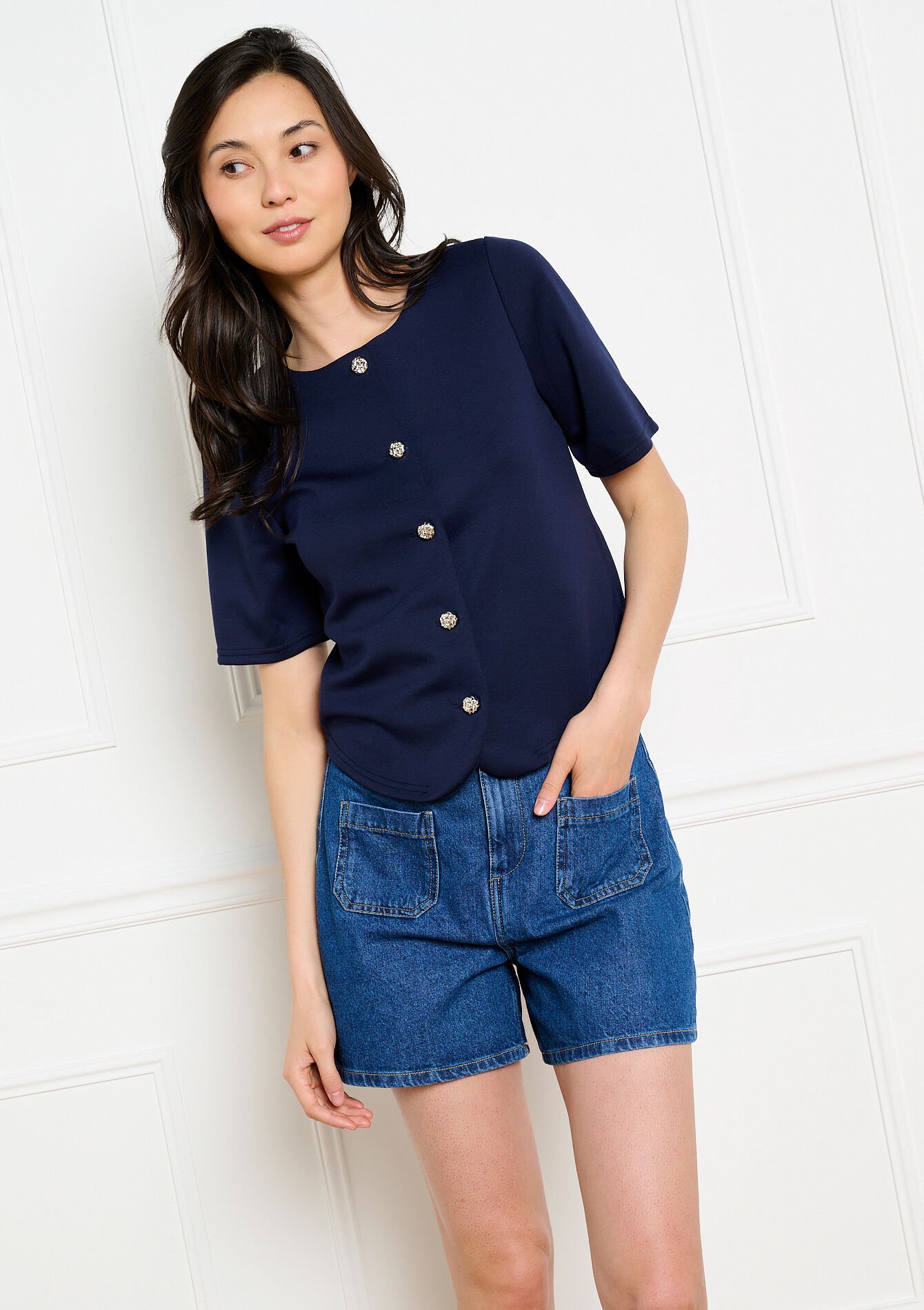 Haut boutonné manches courtes - NAVY BASIC - 02302032_2723