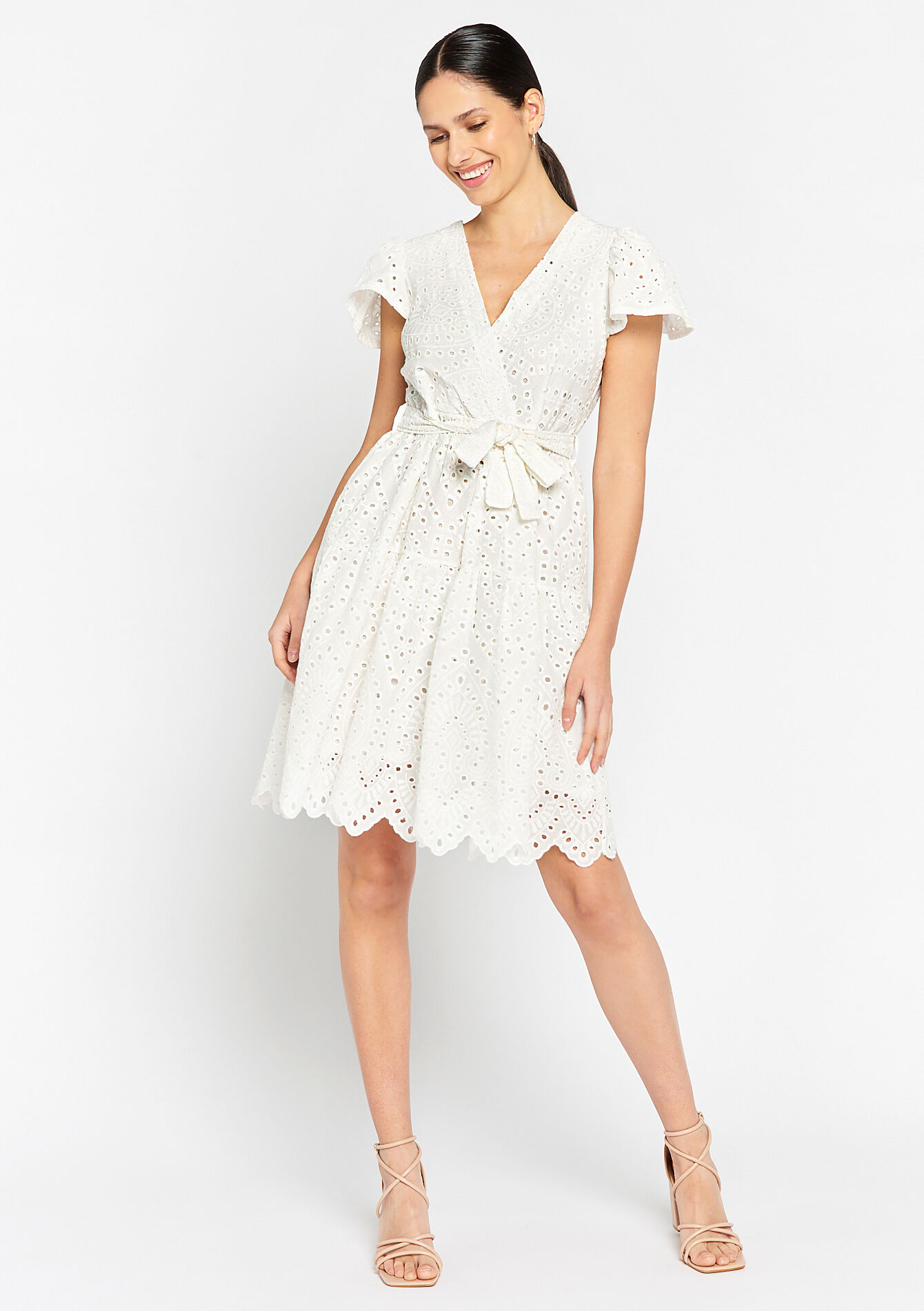 Dress with broderie anglaise, Dress with broderie anglaise - ECRU WHITE - 08103260_2506