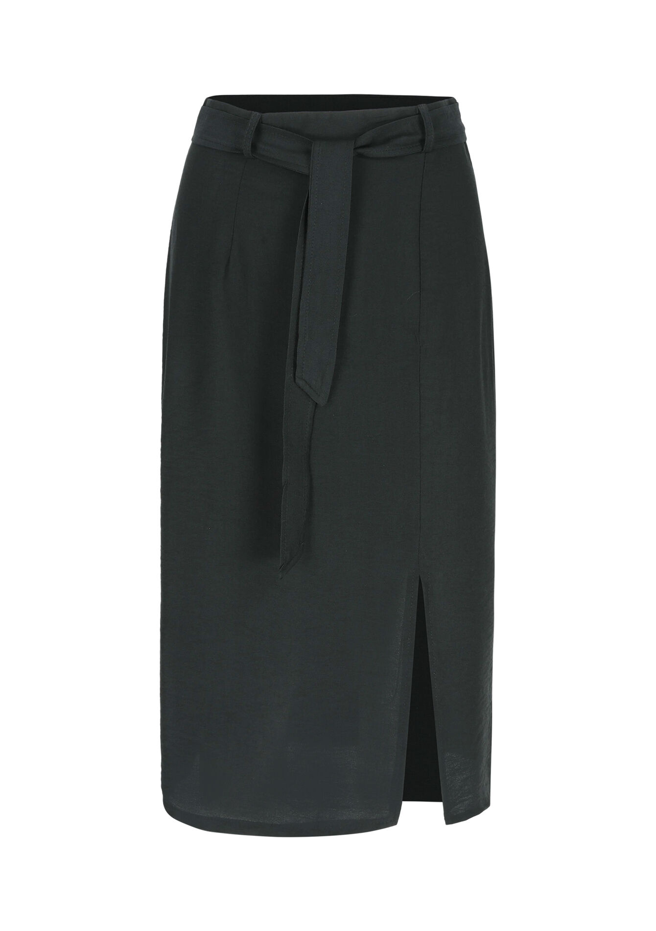 Midi skirt with linen look, Midi skirt with linen look - BLACK - 07101236_1119