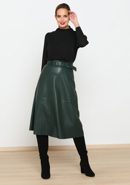 Midi skirt  in faux leather - BOTTLE GREEN - 07101164_1778