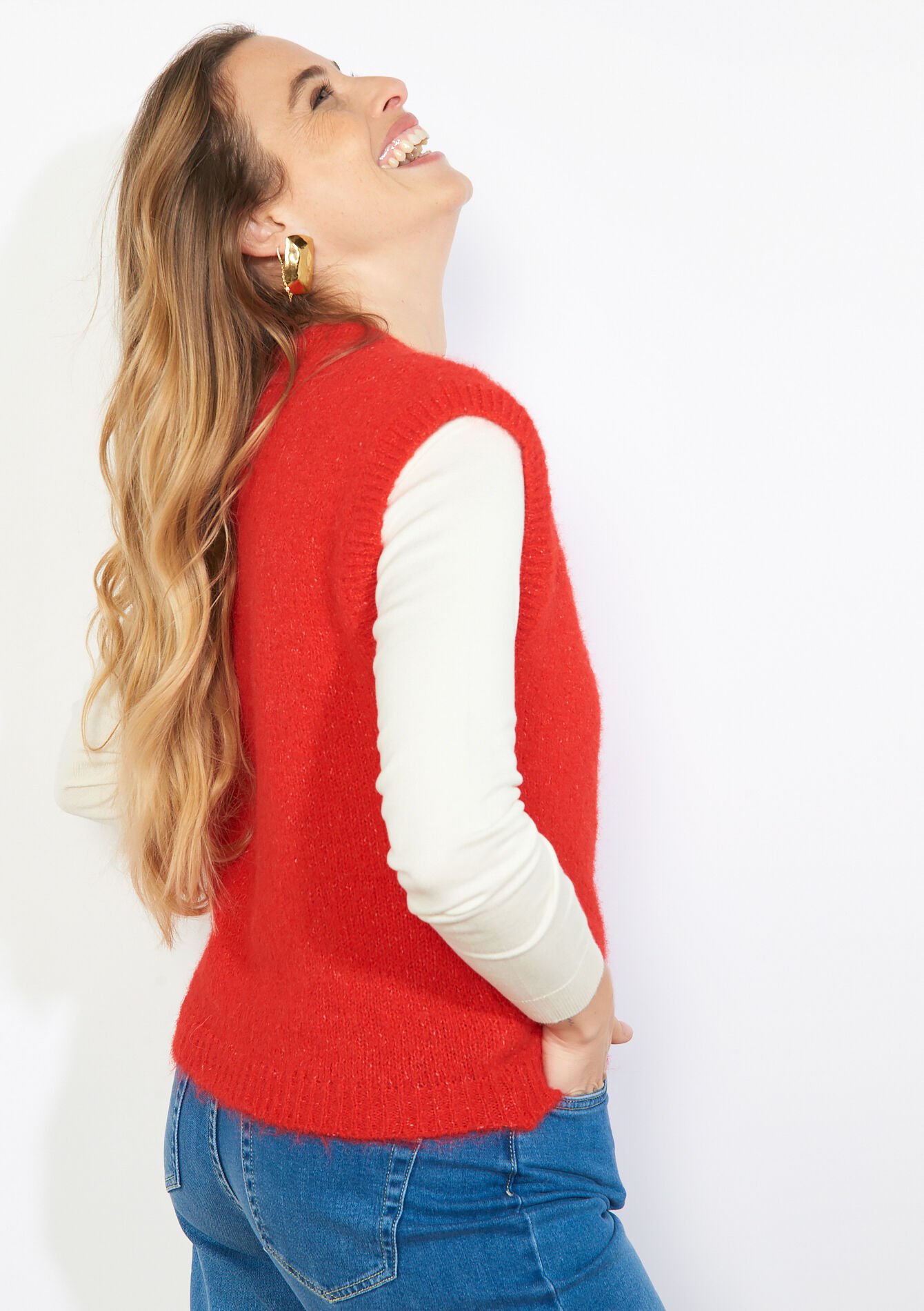 Mouwloze V-hals trui - RED LOLLIPOP - 04007196_5301