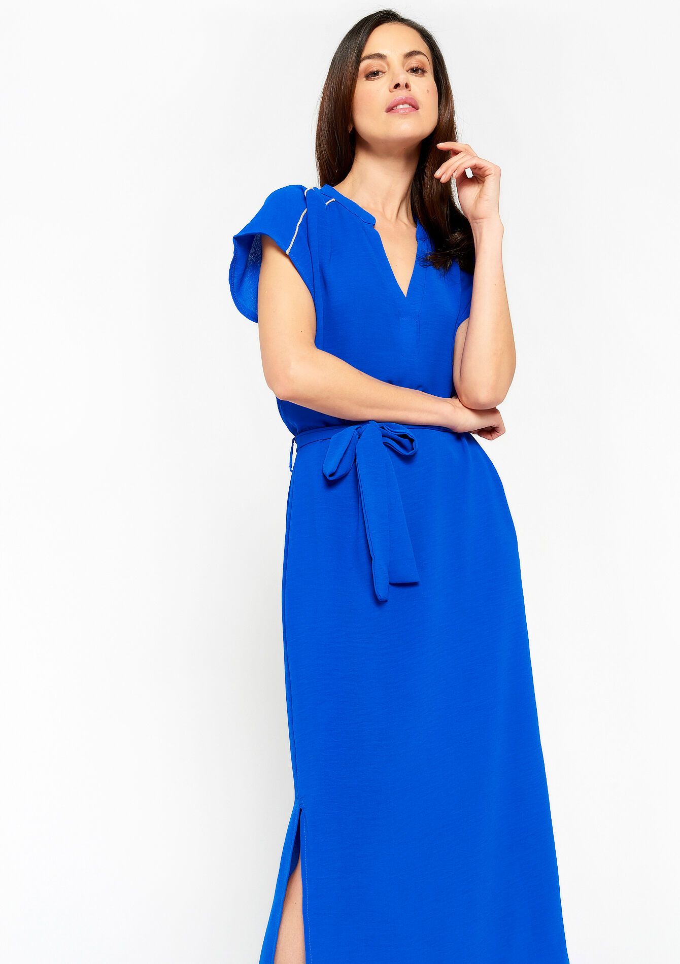 Midi dress with V-neck, Midi dress with V-neck - ELECTRIC BLUE - 08601975_1619