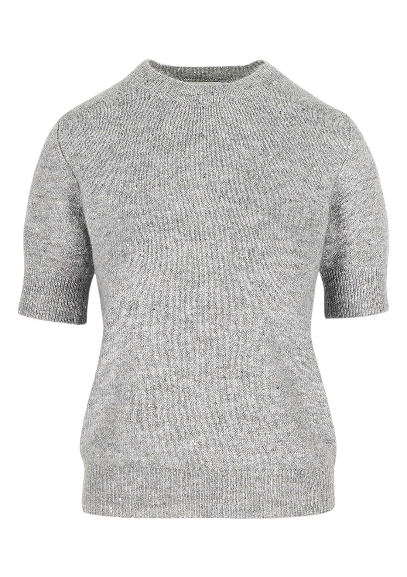 Lurex trui korte mouwen en pailletten , Lurex trui korte mouwen en pailletten - GREY MED MEL - 04006932_3507