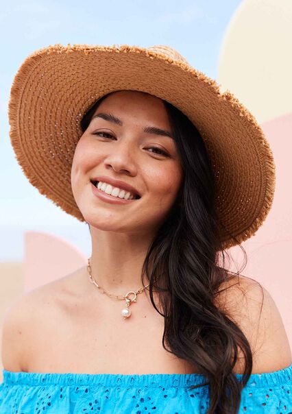 Straw hat with shells - TAUPE - 1080609