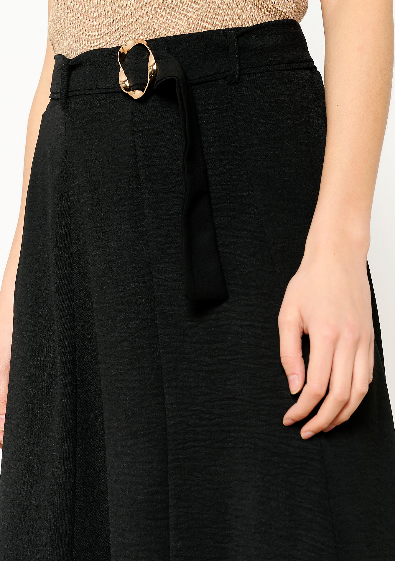 Jupe longue en tissu crêpé, Jupe longue en tissu crêpé - BLACK - 07101228_1119