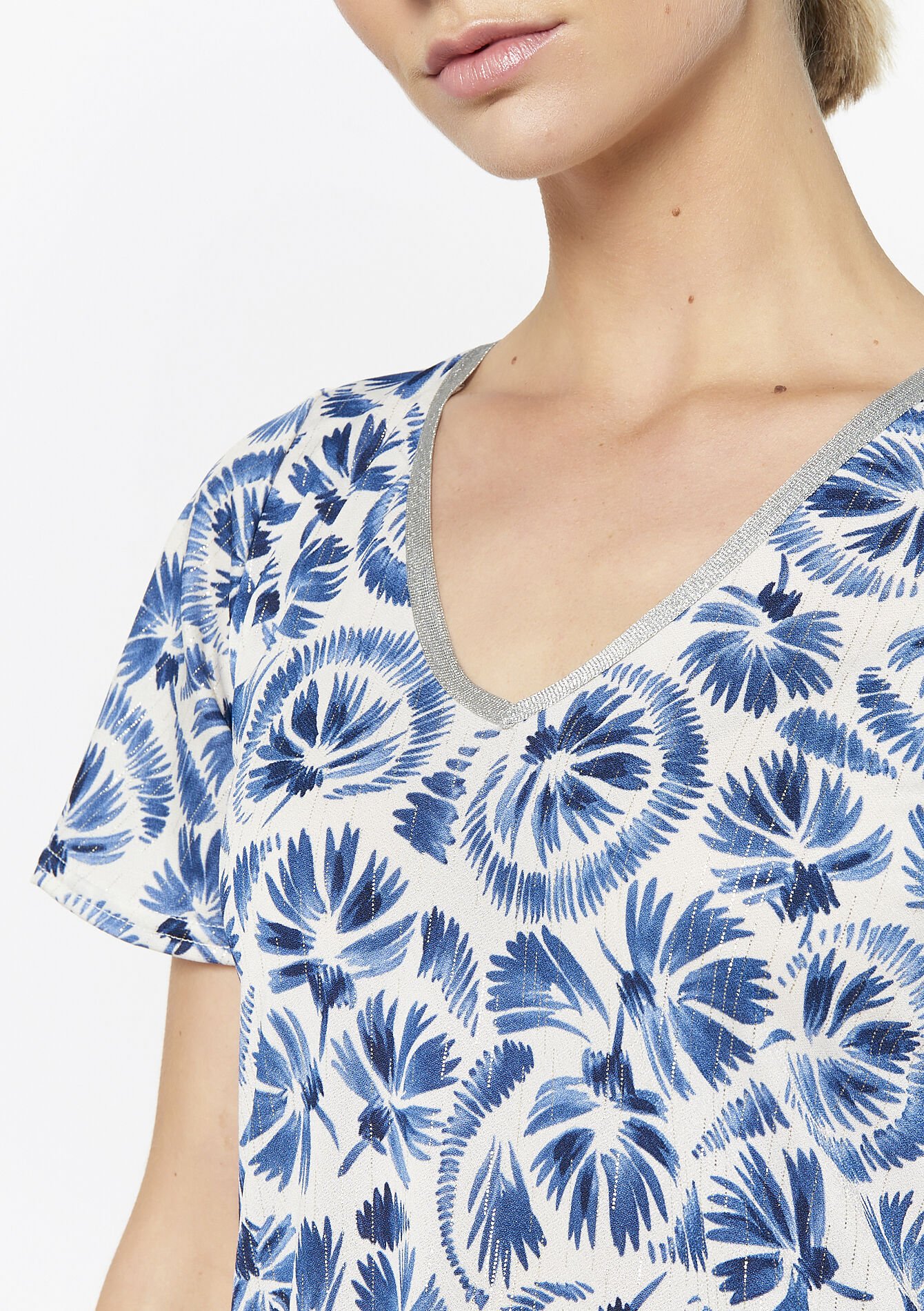 T-shirt met palmbladprint, T-shirt met palmbladprint - BLUE FAIENCE - 02301812_1584