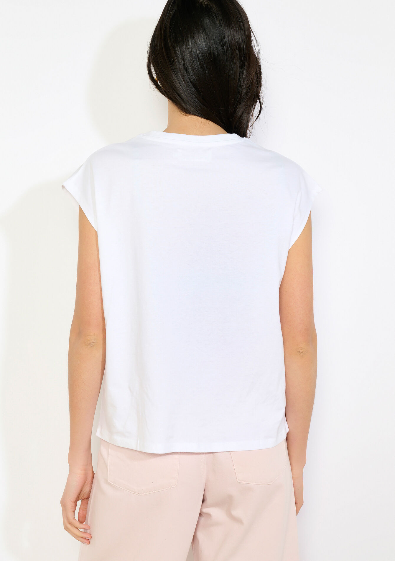 Mouwloos T-shirt met borduursel - OPTICAL WHITE - 02301950_1019