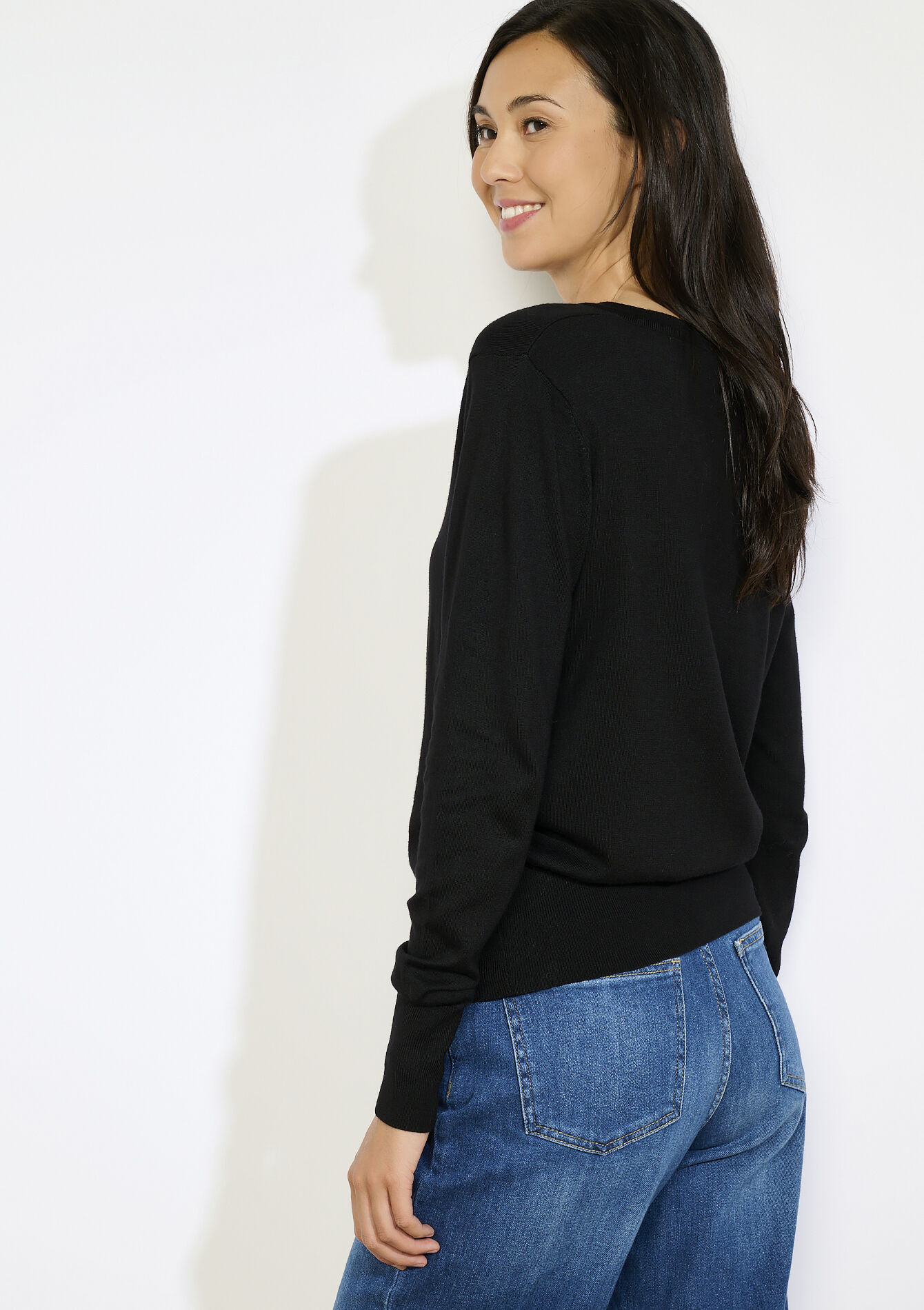 V-hals trui met knoopjes - BLACK - 04006975_1119