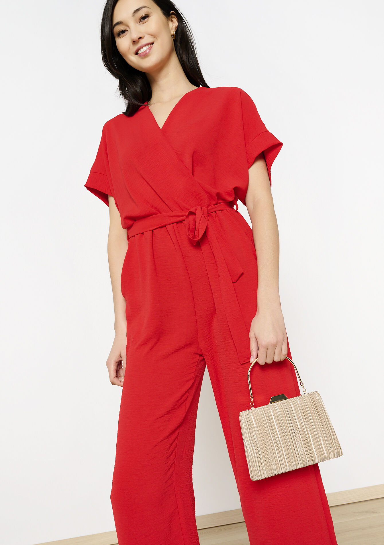 Gestructureerde satijnen handtas - LT BEIGE - 14001883_2527