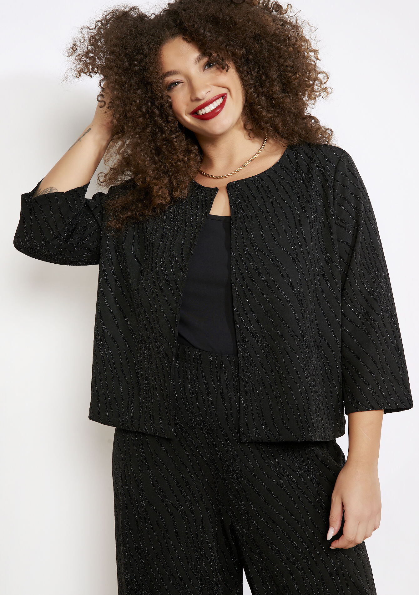 Korte zebra lurex blazer, , back