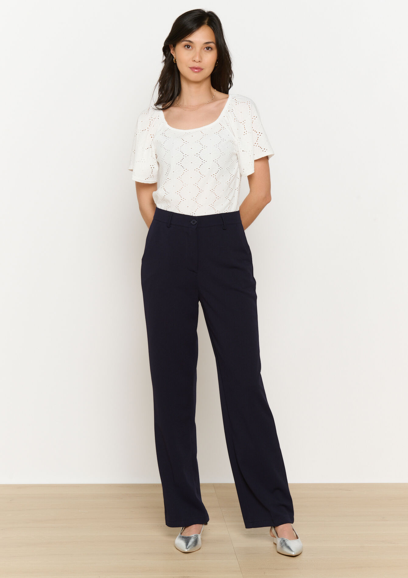 Getailleerde broek in crêpe, Getailleerde broek in crêpe - NAVY BASIC - 06100702_2723