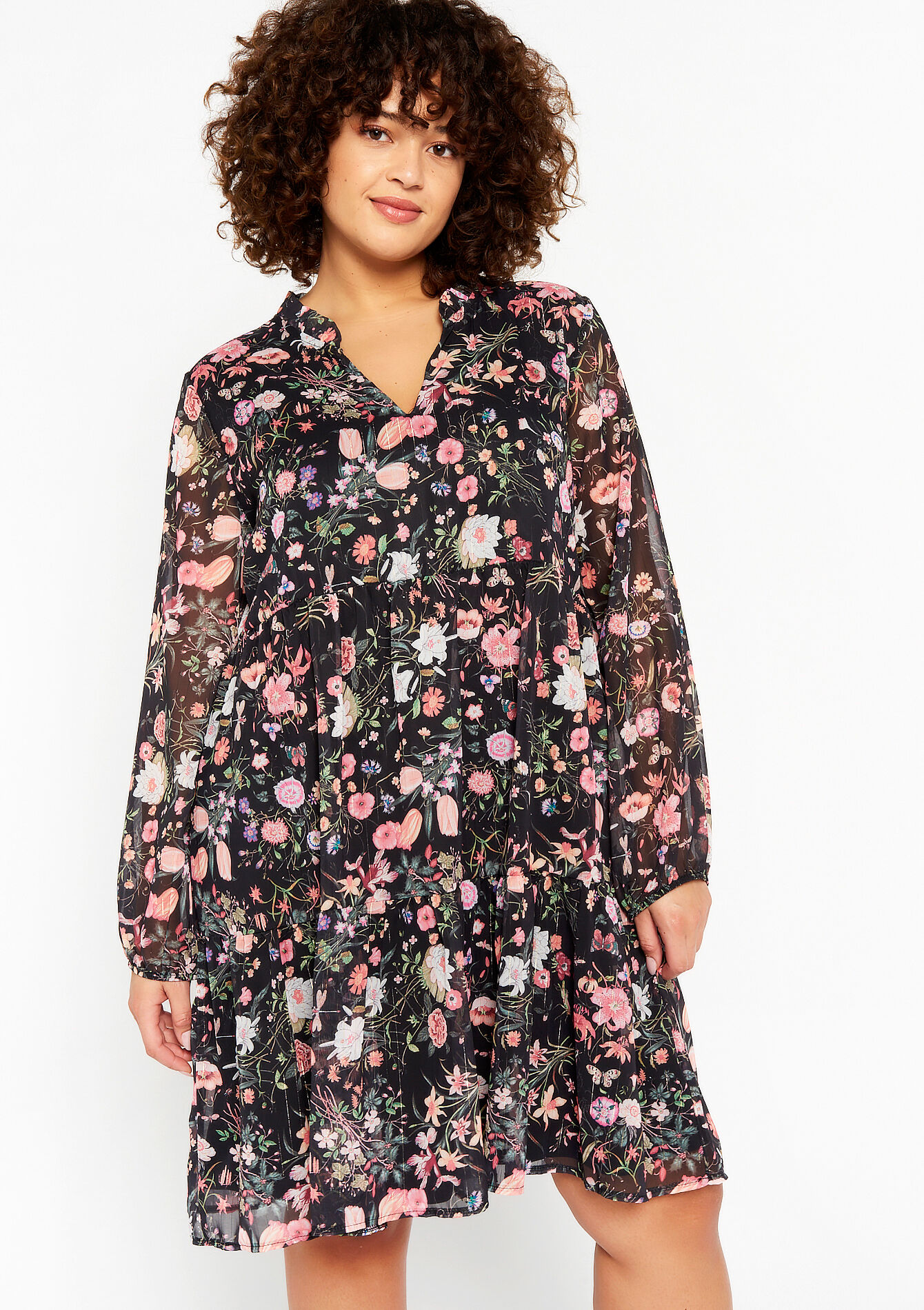 A-line dress with floral print, A-line dress with floral print - BLACK - 08103145_1119