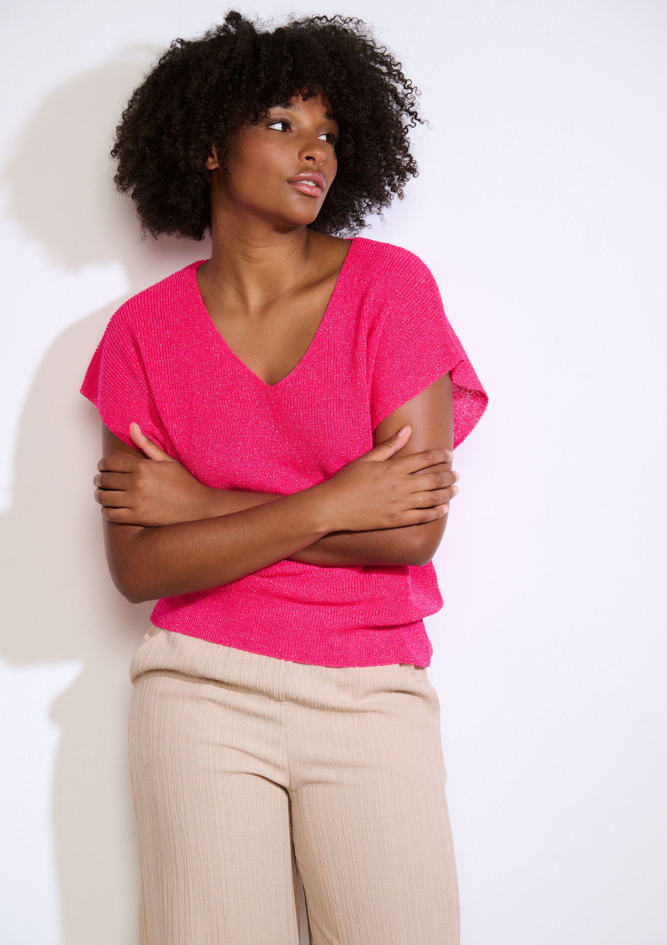 Mouwloze top in fijne knit - FUCHSIA - 04006992_5626