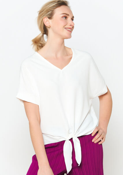 Blouse with knot - NATURAL WHITE - 05702456_2510