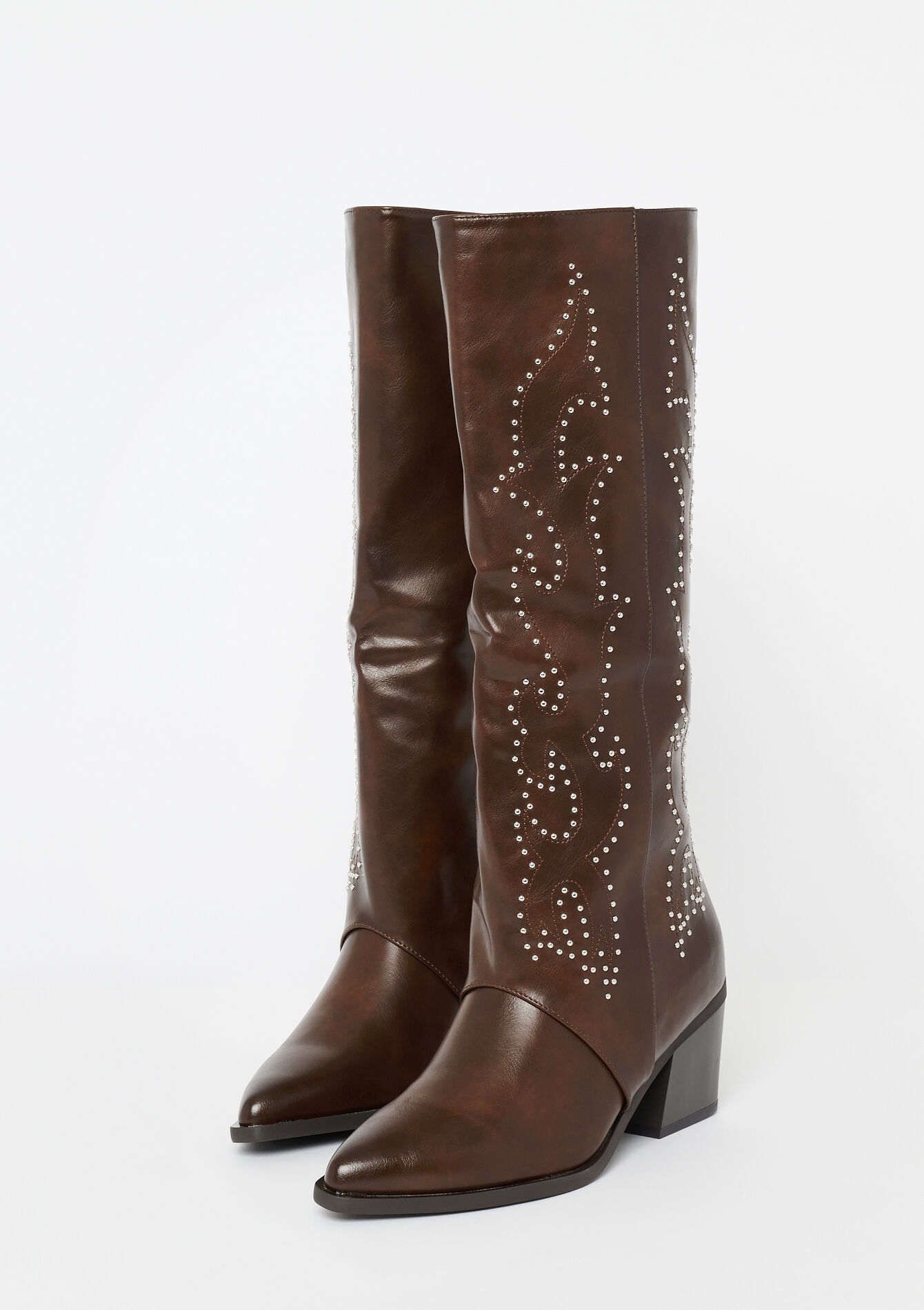 Hoge laarzen met studs, Hoge laarzen met studs - BROWN DARK CHOCOLATE - 13100320_3720