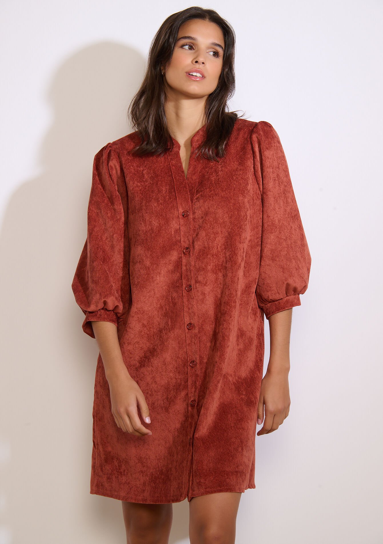 Korte jurk in ribfluweel - ORANGE SPICY - 08104308_5555