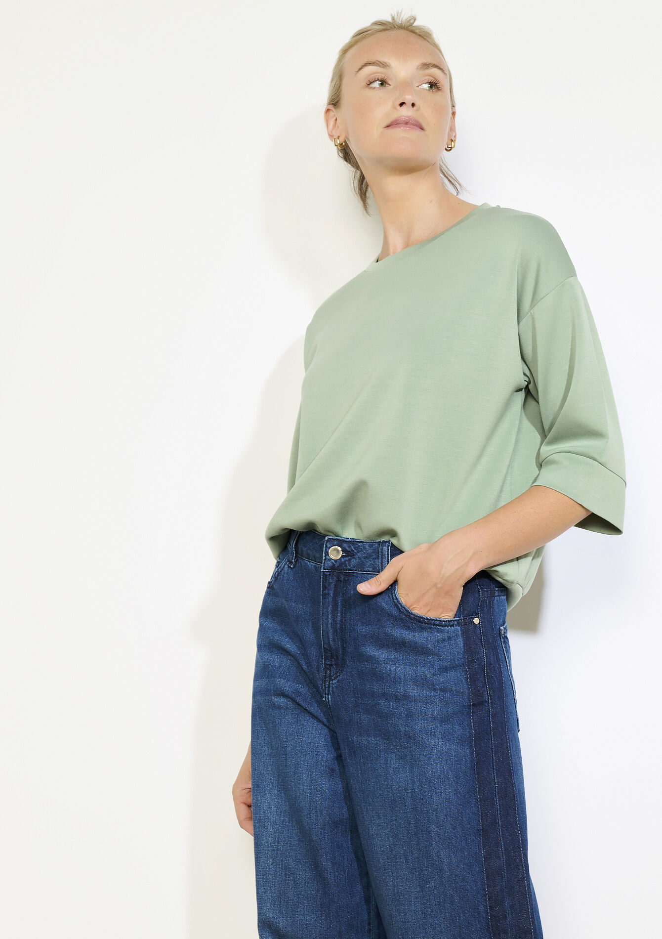 Boxy sweatshirt met korte mouwen, Boxy sweatshirt met korte mouwen - ALMOND GREEN - 03001802_1724