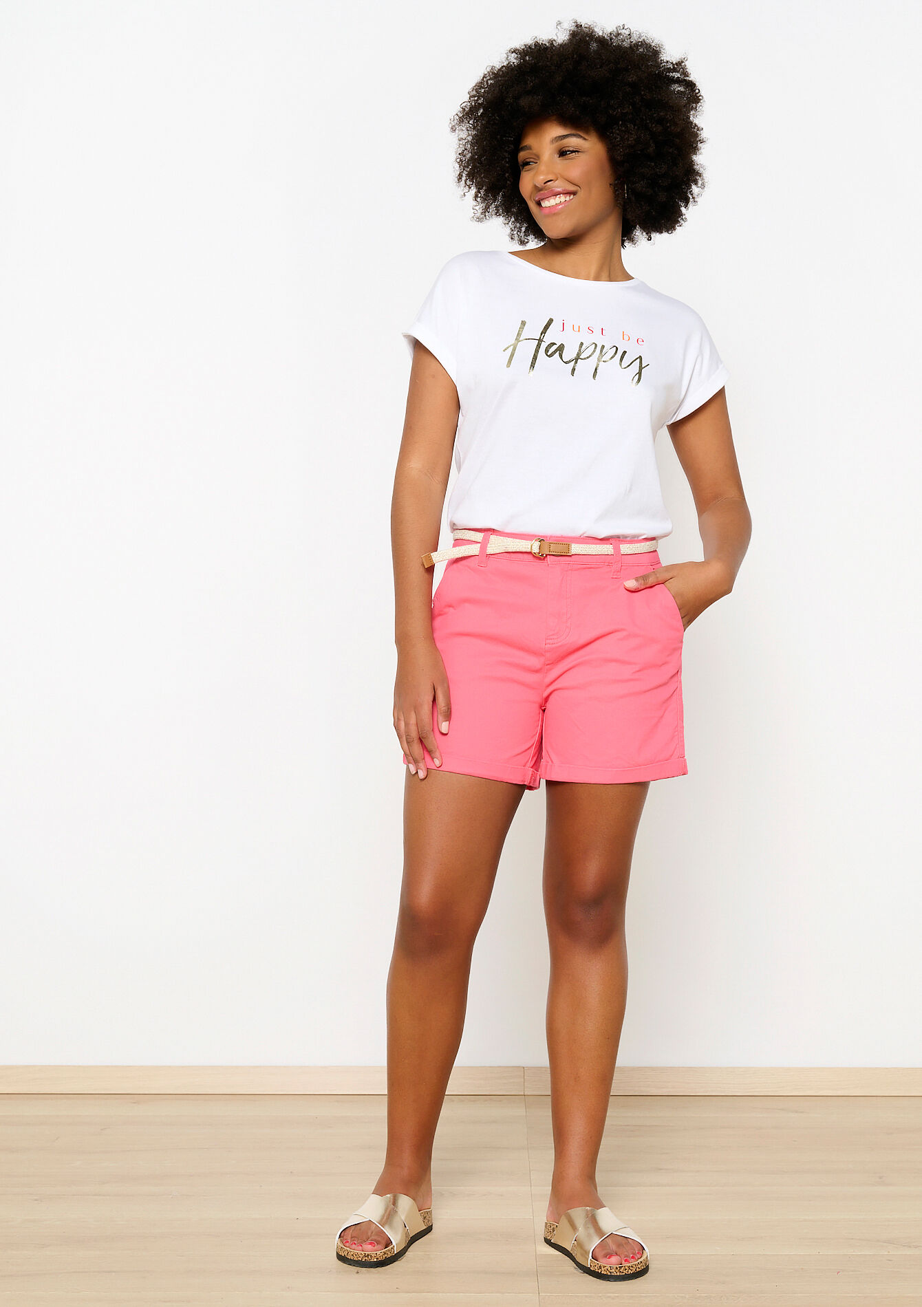 Chino shorts with belt, Chino shorts with belt - CORAL BRIGHT - 06100571_2007