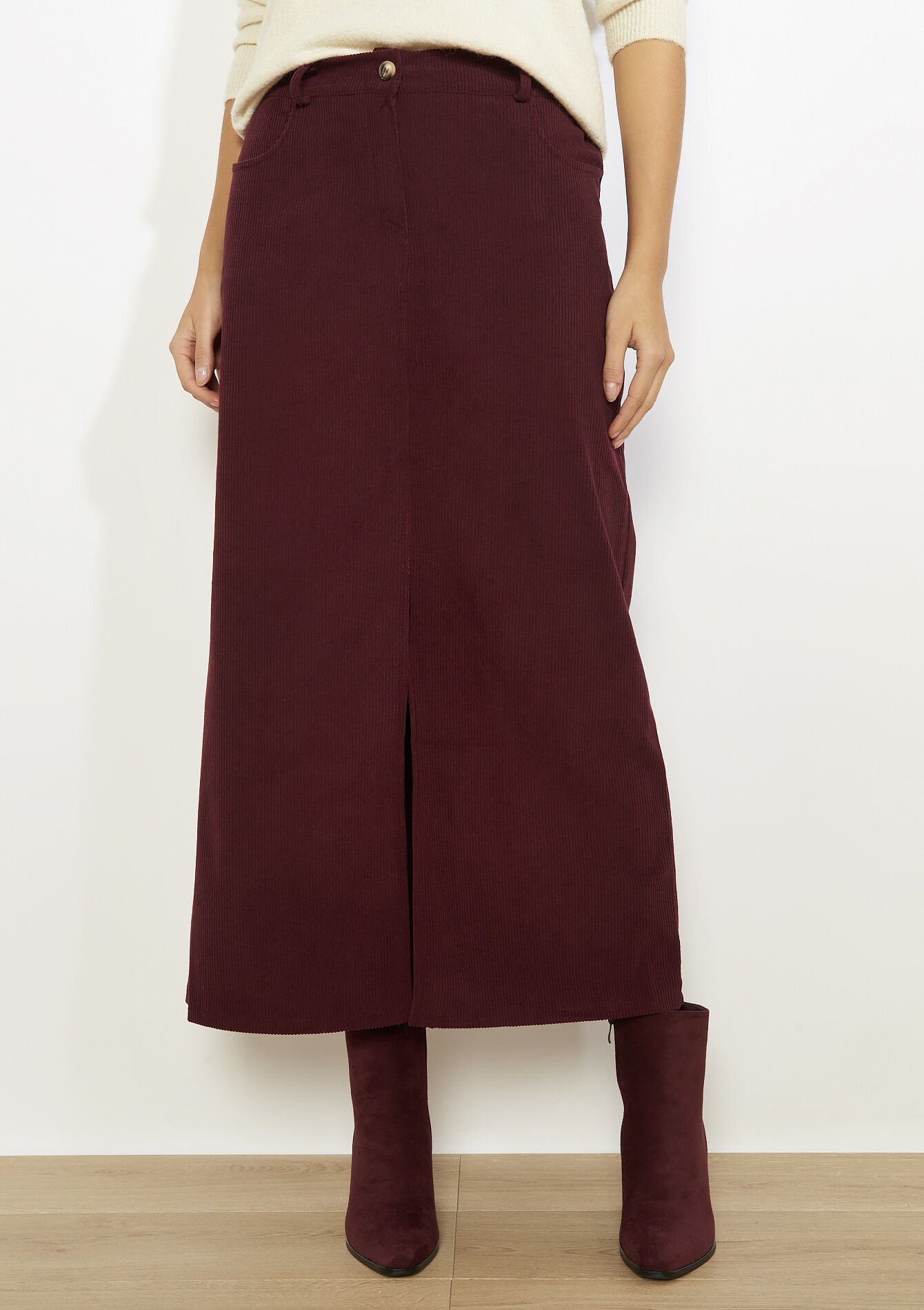 Jupe longue en velours, Jupe longue en velours - BORDEAUX WINE - 07101470_5514