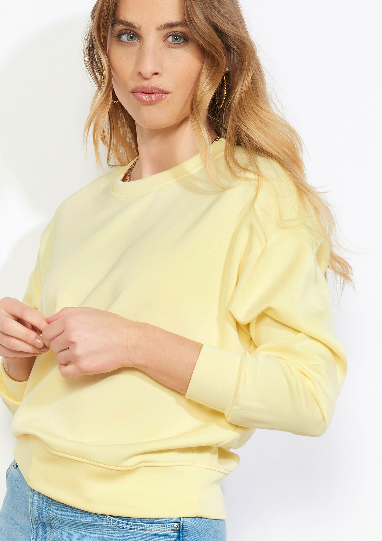 Sweat-shirt col rond décontracté - YELLOW PASTEL - 15100422_5004