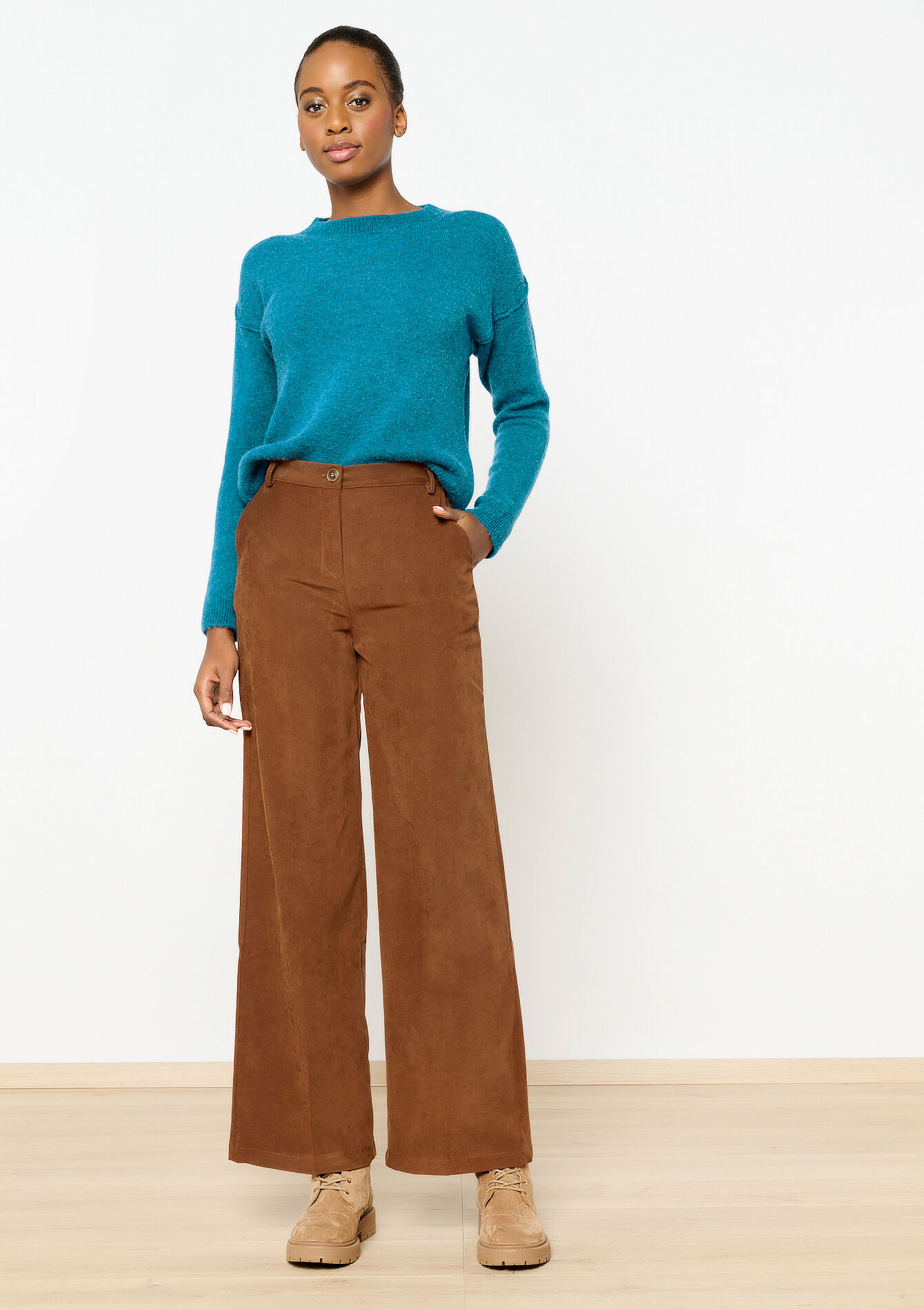 Broek in fluweel - CARAMEL - 06100585_1953