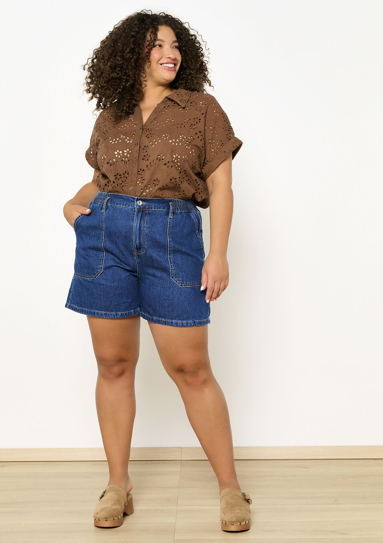 Short taille haute en denim, Short taille haute en denim - MEDIUM BLUE - 22000610_0500