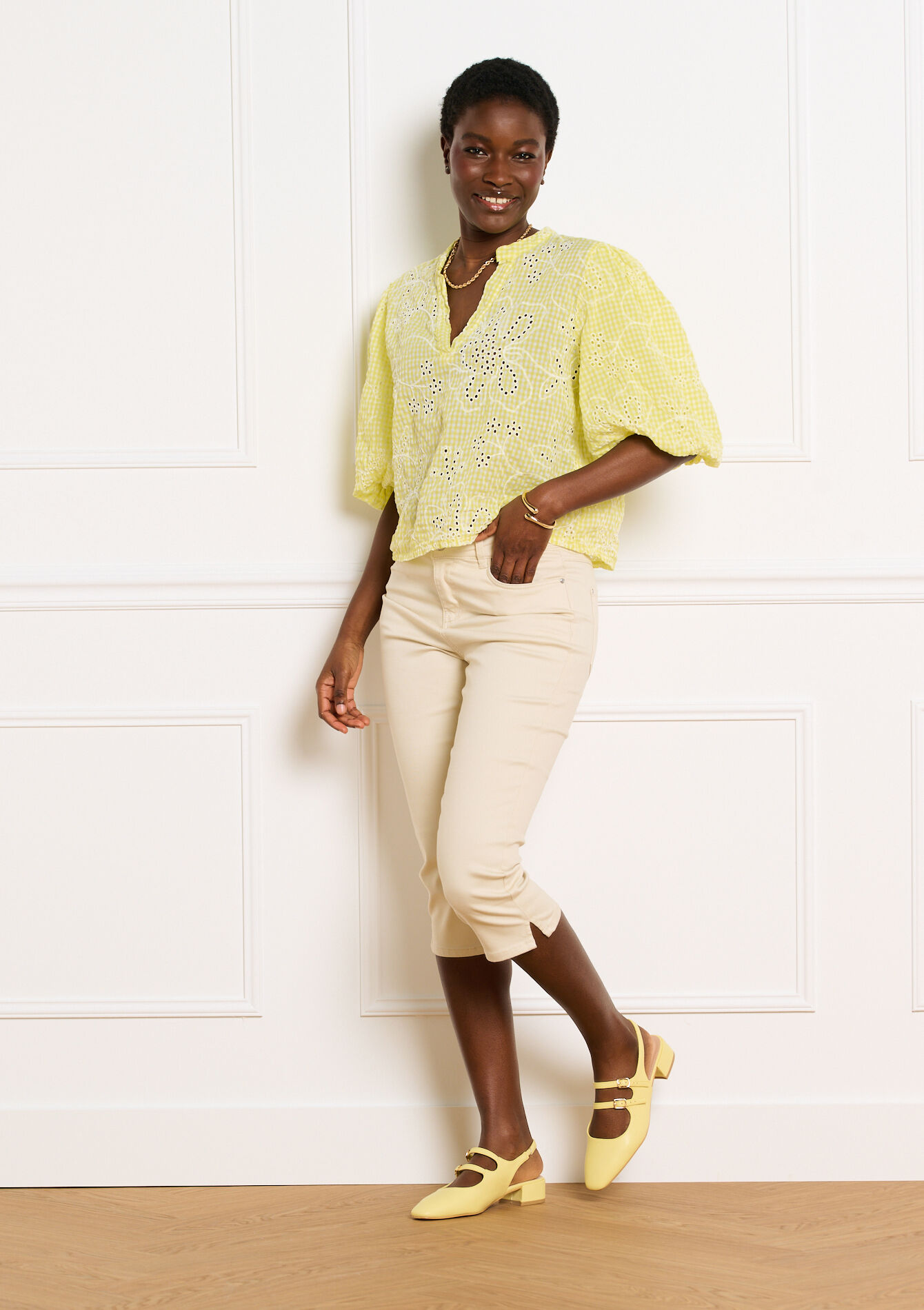 Geborduurde blouse wijde mouwen - YELLOW PASTEL - 05703071_5004