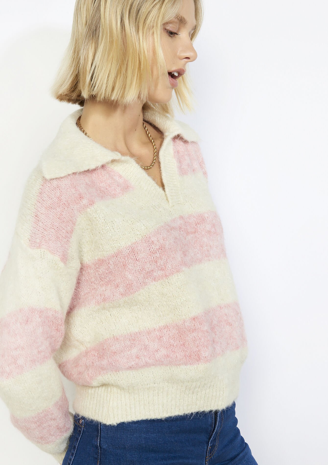 Geborstelde trui met polokraag, Geborstelde trui met polokraag - VANILLA WHITE - 04007098_1013