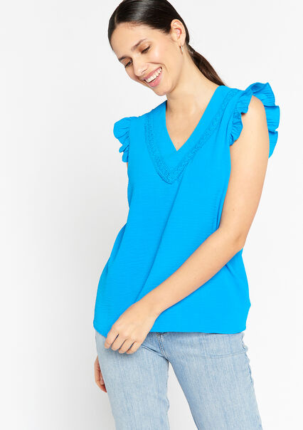 Blouse with V-neck - BLUE FAIENCE - 05702196_1584