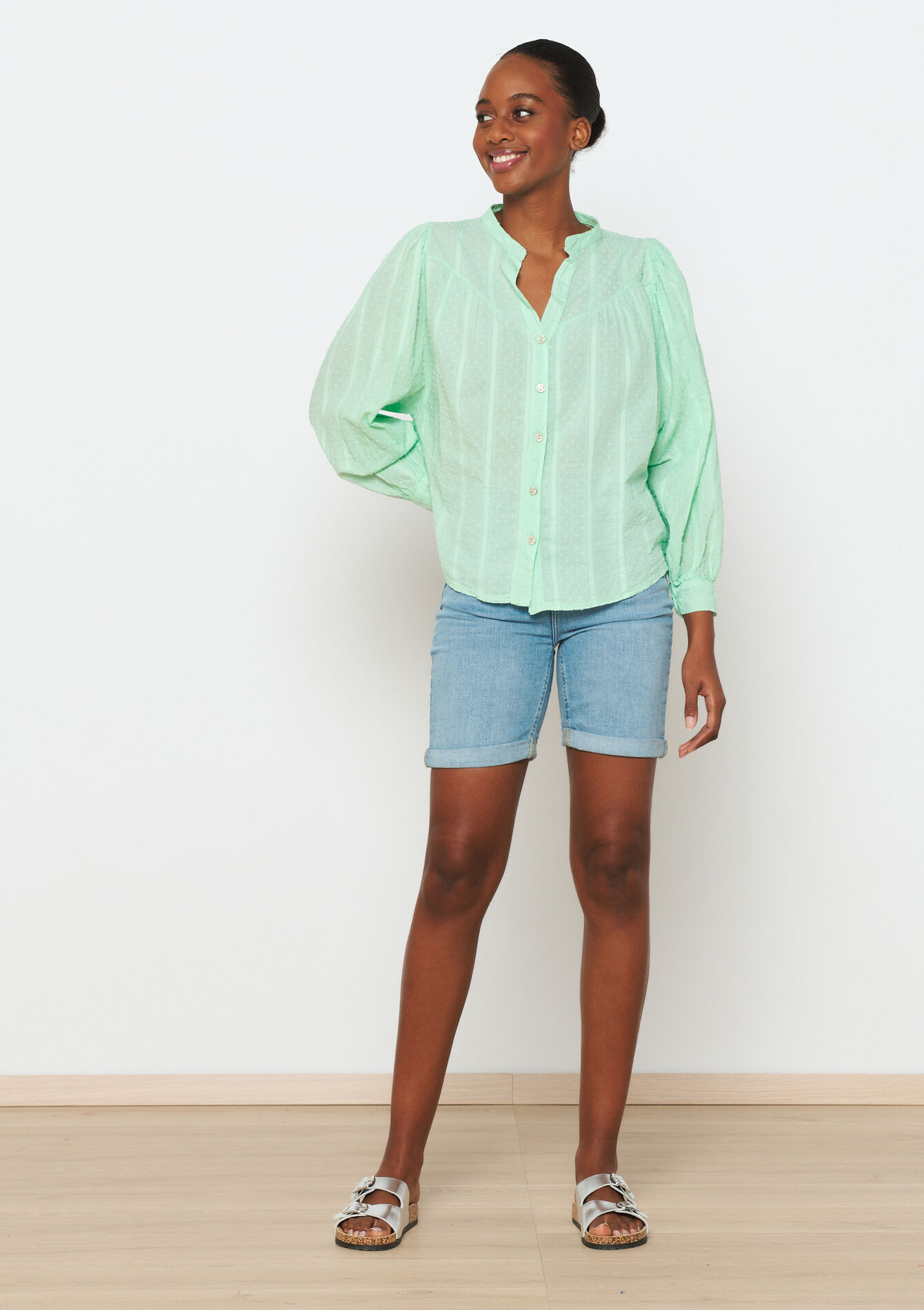 Chemise à plumetis, Chemise à plumetis - LIME - 05702484_4711