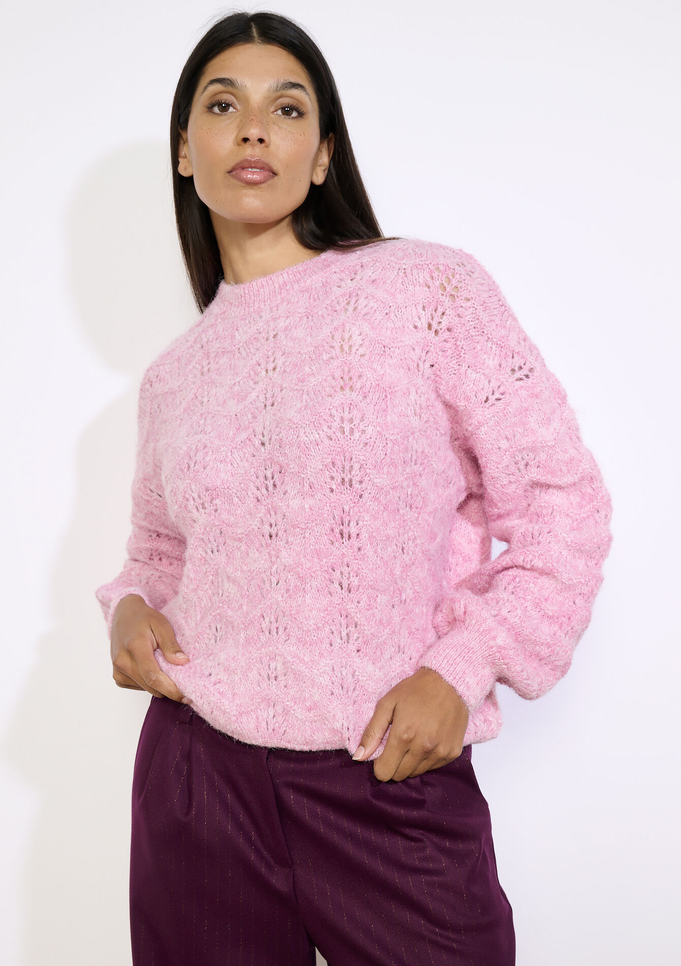 Zachte trui met textuur, Zachte trui met textuur - LIGHT PINK - 04007095_1303