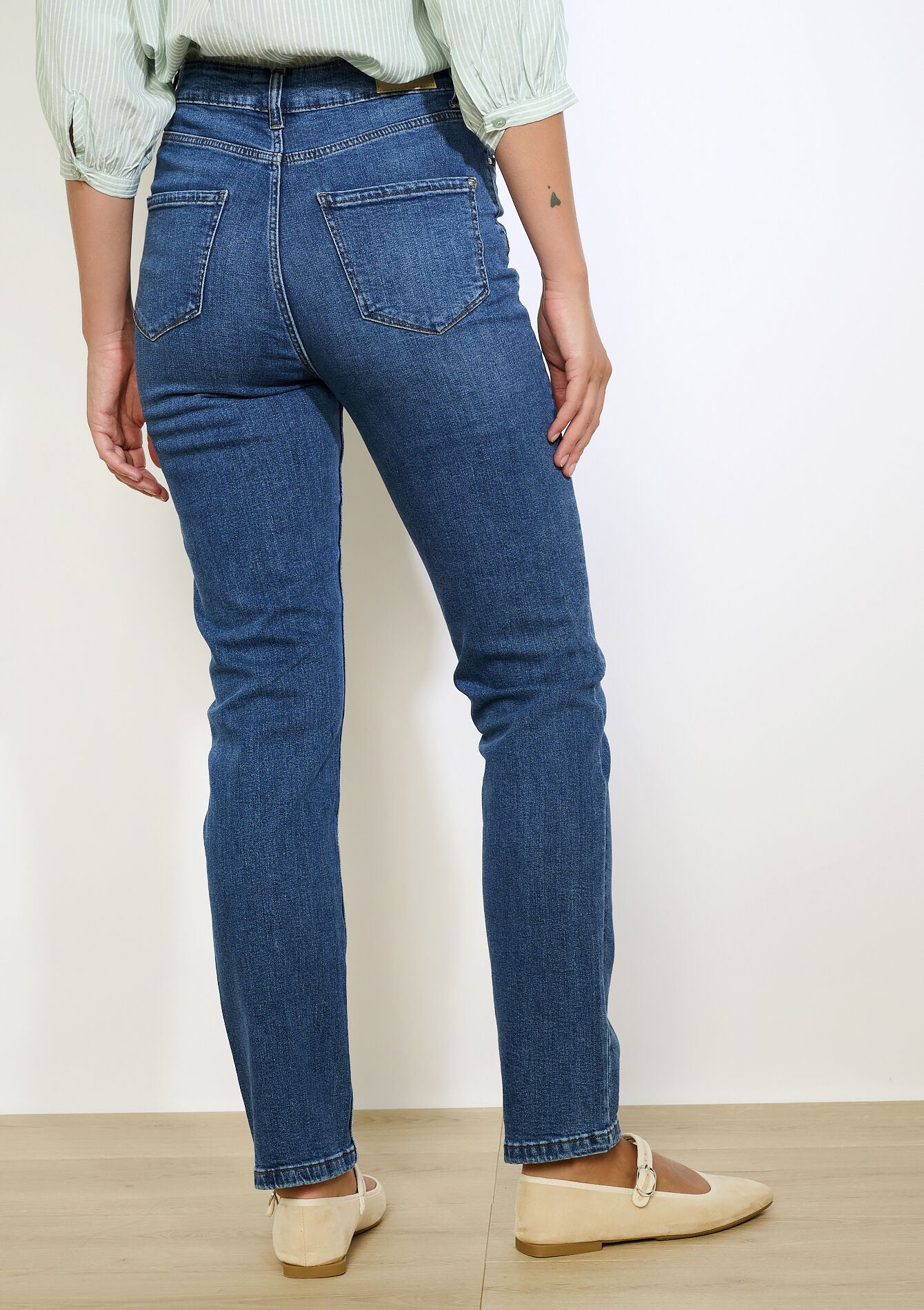 Rechte jeans met hoge taille, Rechte jeans met hoge taille - MEDIUM BLUE - 22000597_0500