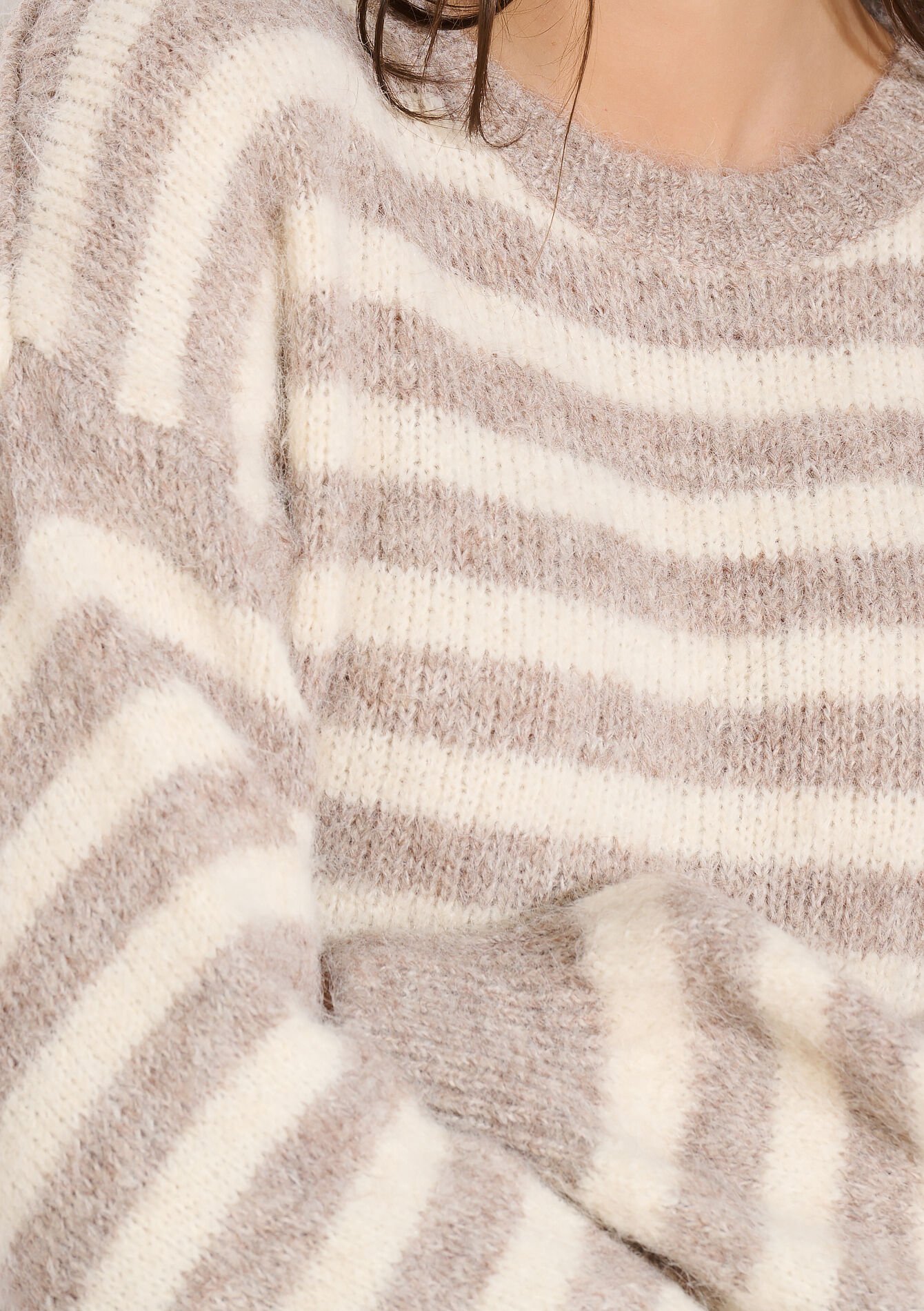 Oversized gestreepte trui - TAUPE - 04007092_1021