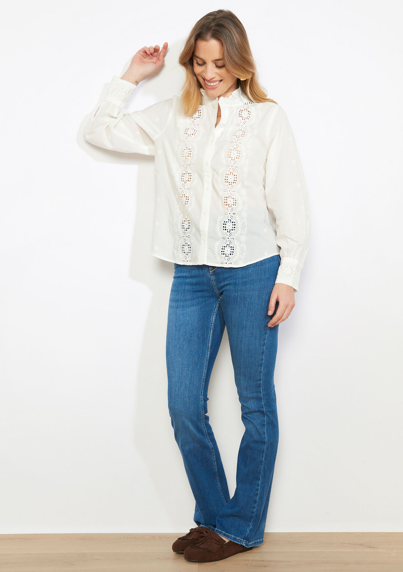 Elegante witte blouse met broderie - OPTICAL WHITE - 05702953_1019