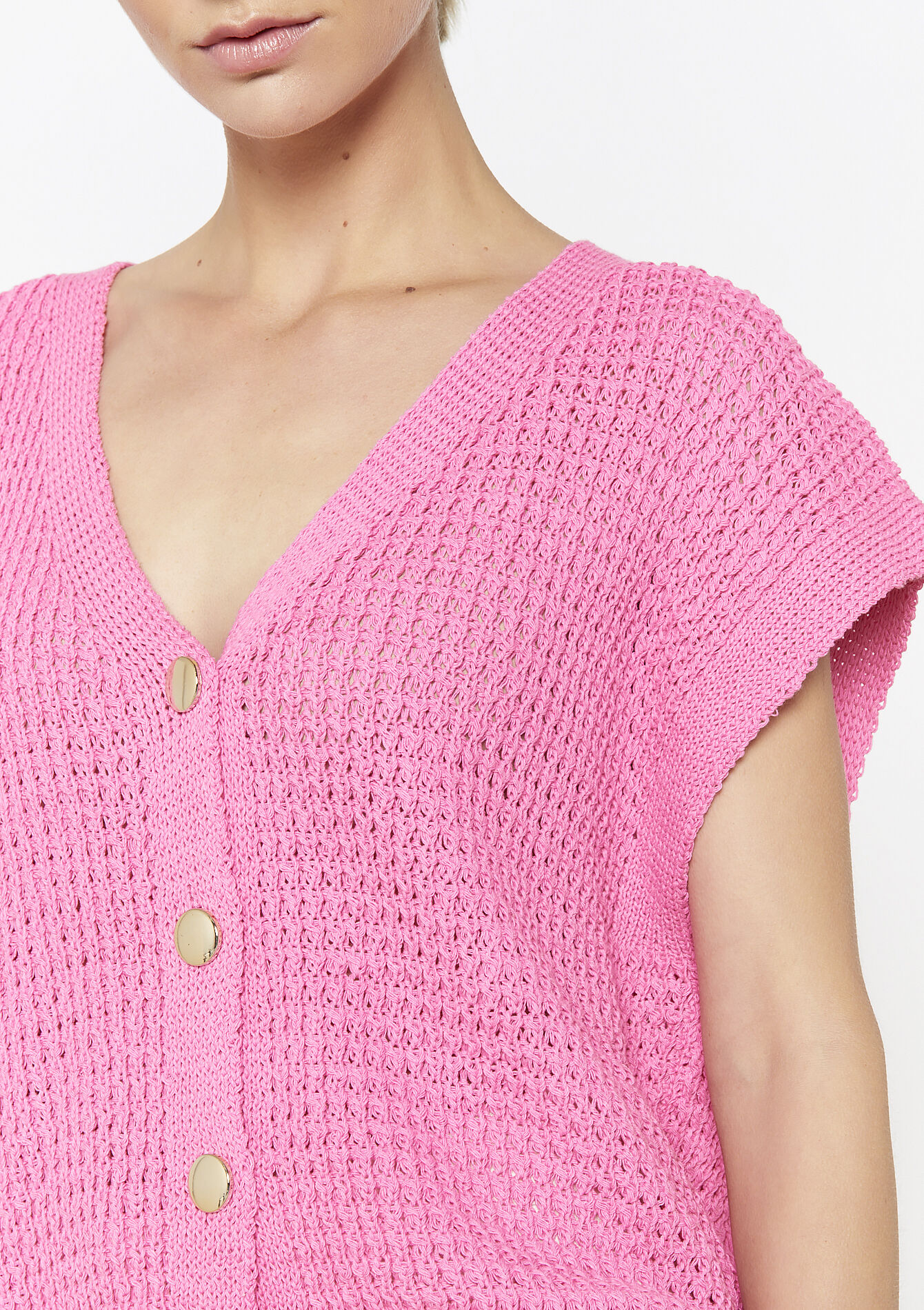 Gebreid vest met knopen, Gebreid vest met knopen - PINK BUBBLEGUM - 02200499_1477