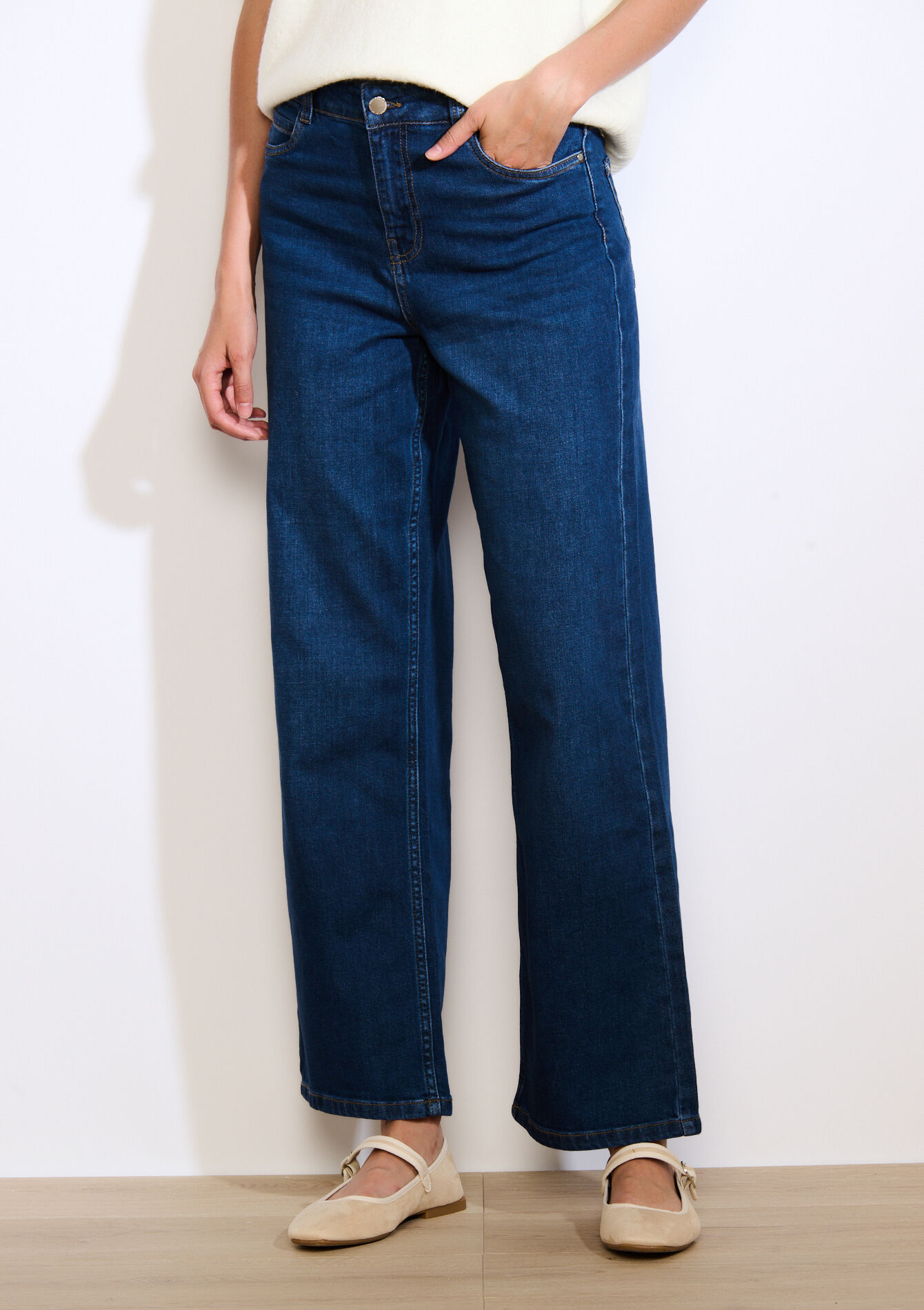 Wijde jeans met hoge taille - DARK BLUE - 22000594_0501