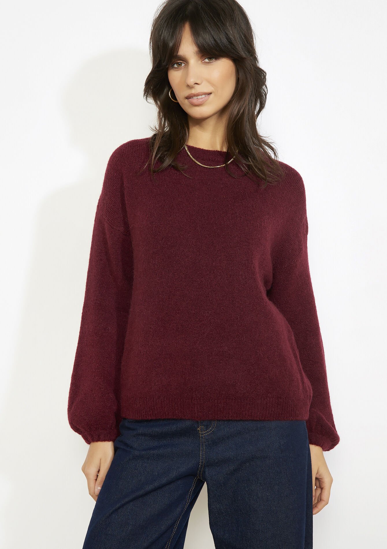 Pull manches bouffantes, Pull manches bouffantes - AUBERGINE - 04007105_1537