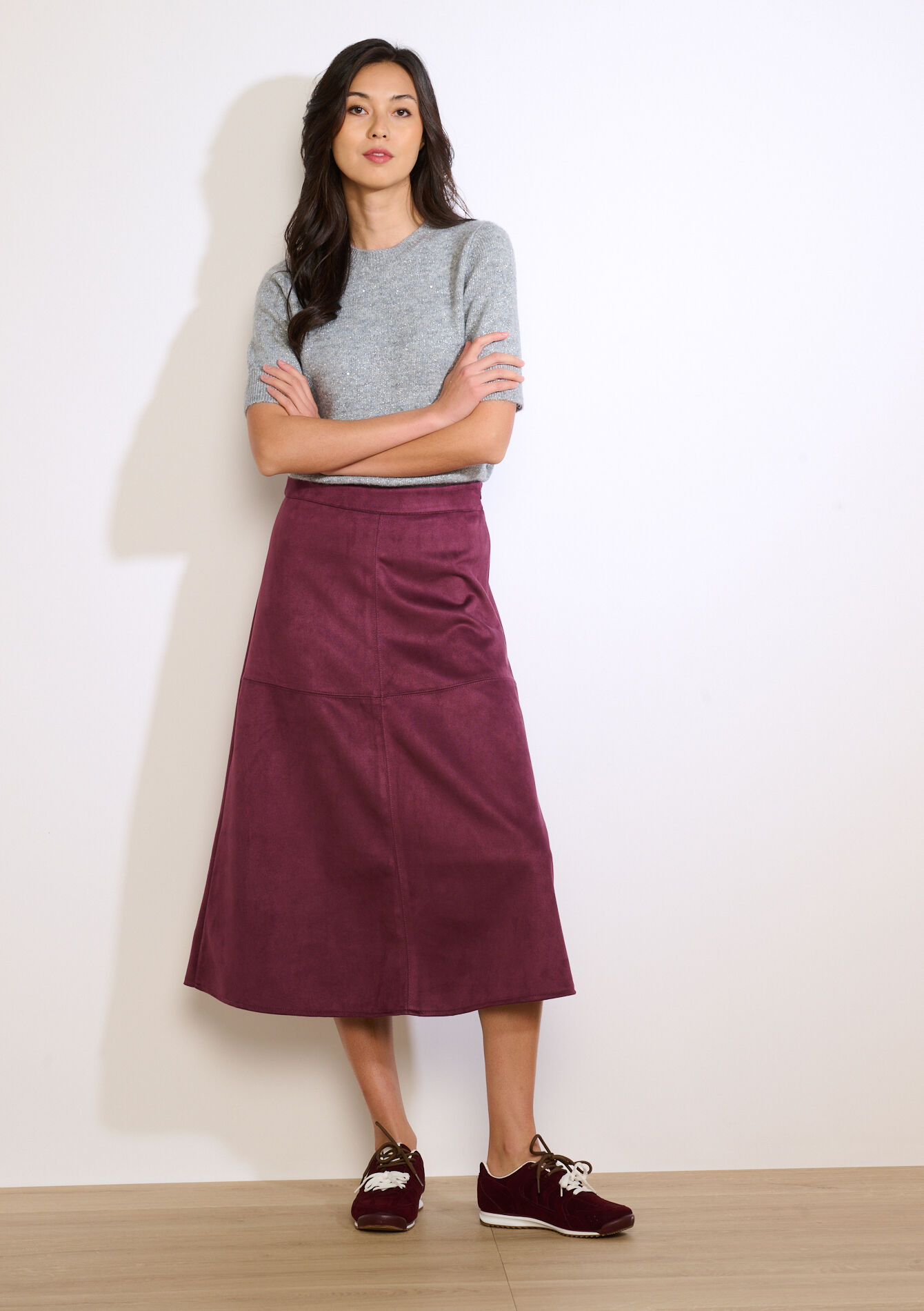 Midi-rok met suèdelook - BORDEAU WINE - 07101407_1467