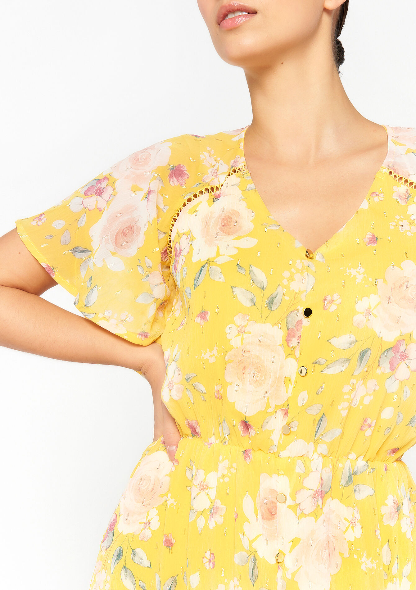 Maxi-jurk met bloemenprint, Maxi-jurk met bloemenprint - YELLOW PASTEL - 1064780