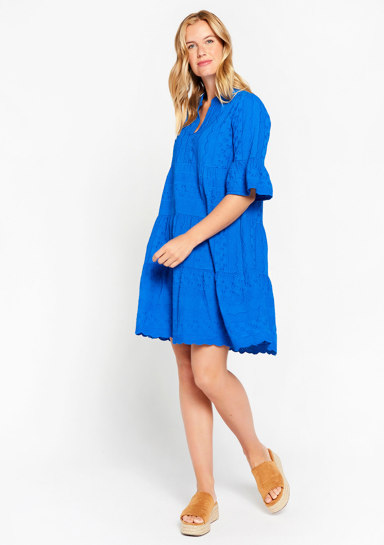 A-lijn jurk met broderie, A-lijn jurk met broderie - ELECTRIC BLUE - 08103270_1619