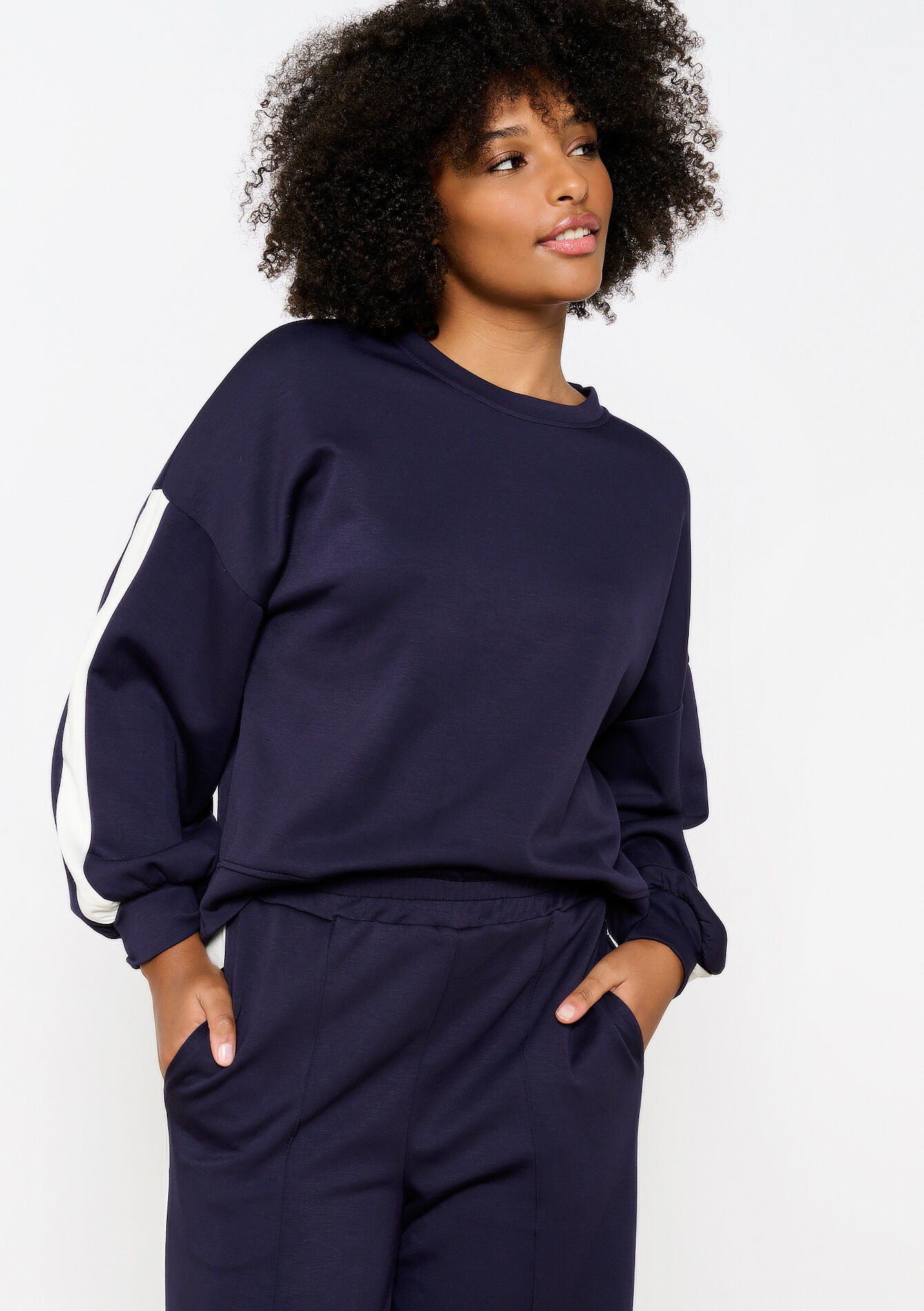Sweatshirt met streep, Sweatshirt met streep - NAVY BASIC - 15100321_2723